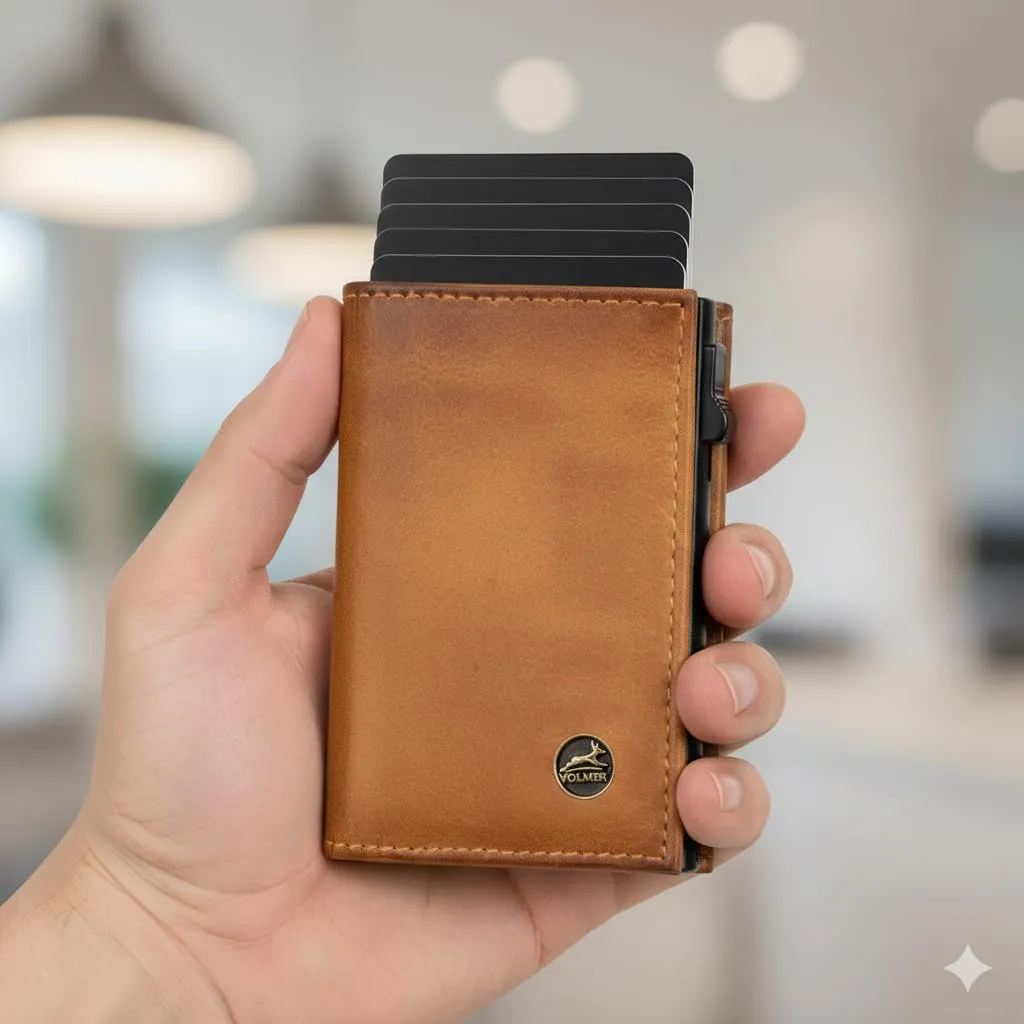 Fa.Volmer Porta carte con portamonete in vera pelle per uomo e donna | 11 carte | protezione RFID | Portafoglio VO44 (Cognac, piccolo scomparto per monete) - immagine 2