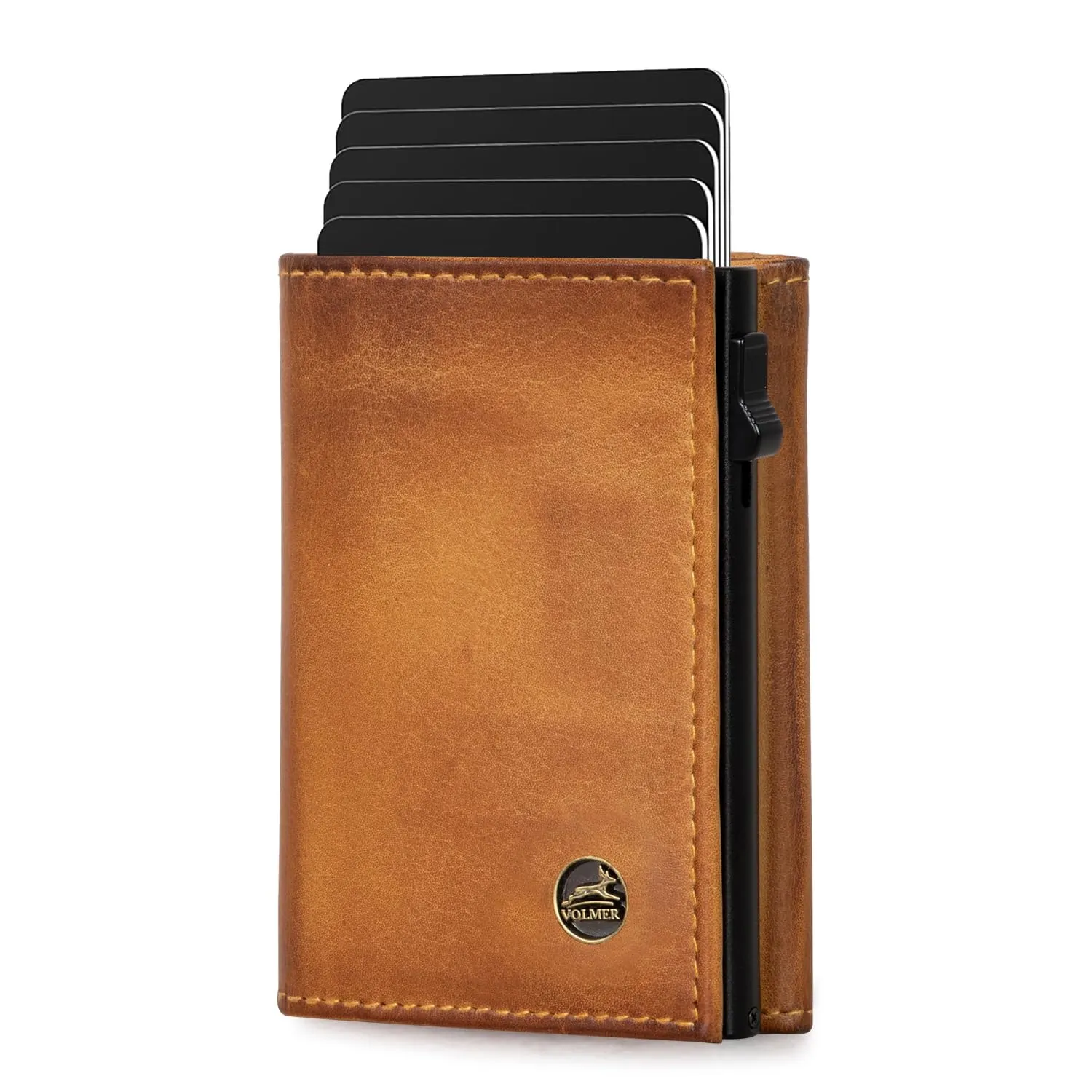 Fa.Volmer Porta carte con portamonete in vera pelle per uomo e donna | 11 carte | protezione RFID | Portafoglio VO44 (Cognac, piccolo scomparto per monete) - immagine 8