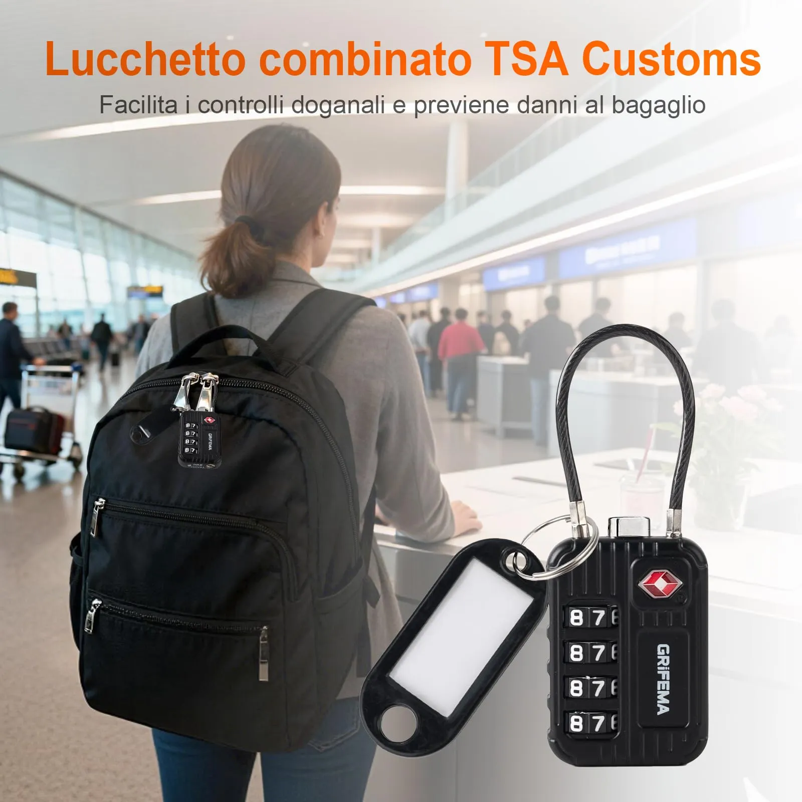 GRIFEMA GA1008 Lucchetto TSA Combinazione 4 Cifre – Cavo Acciaio Nero - immagine 2