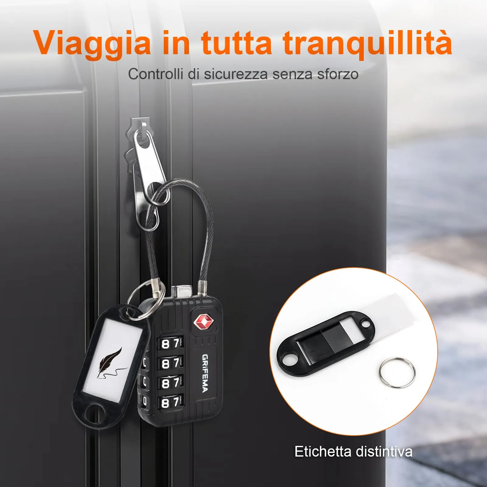 GRIFEMA GA1008 Lucchetto TSA Combinazione 4 Cifre – Cavo Acciaio Nero - immagine 3