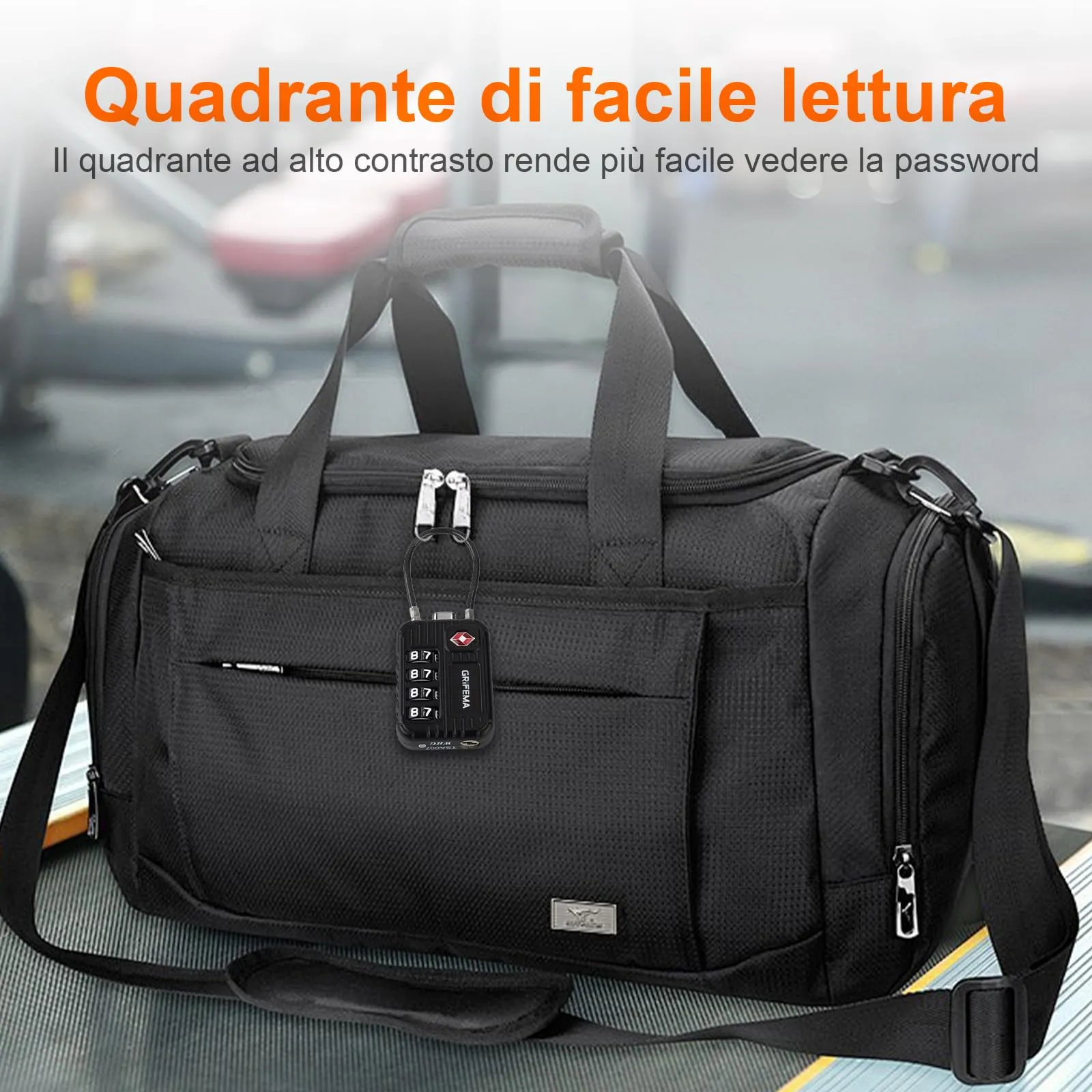 GRIFEMA GA1008 Lucchetto TSA Combinazione 4 Cifre – Cavo Acciaio Nero - immagine 4