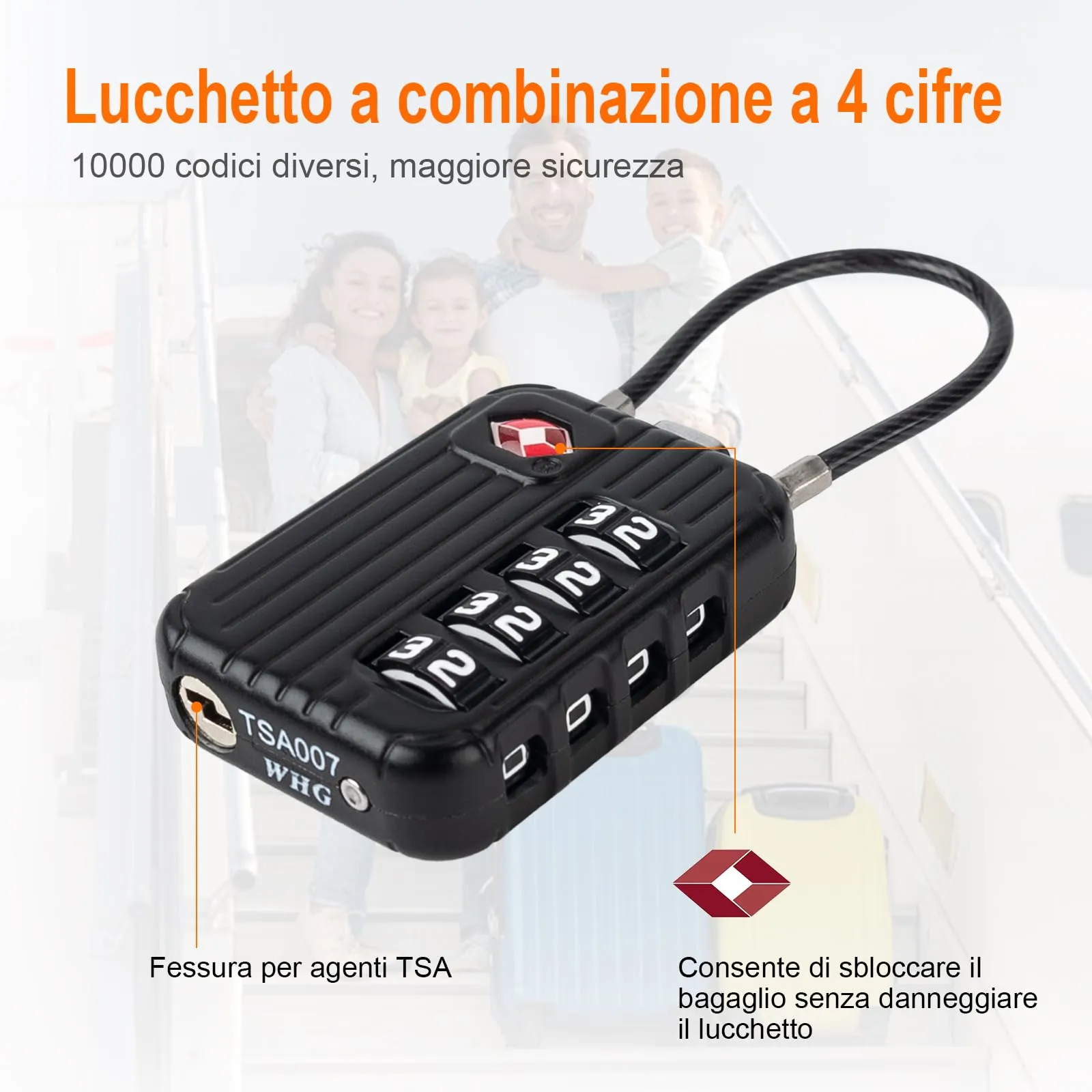 GRIFEMA GA1008 Lucchetto TSA Combinazione 4 Cifre – Cavo Acciaio Nero - immagine 5