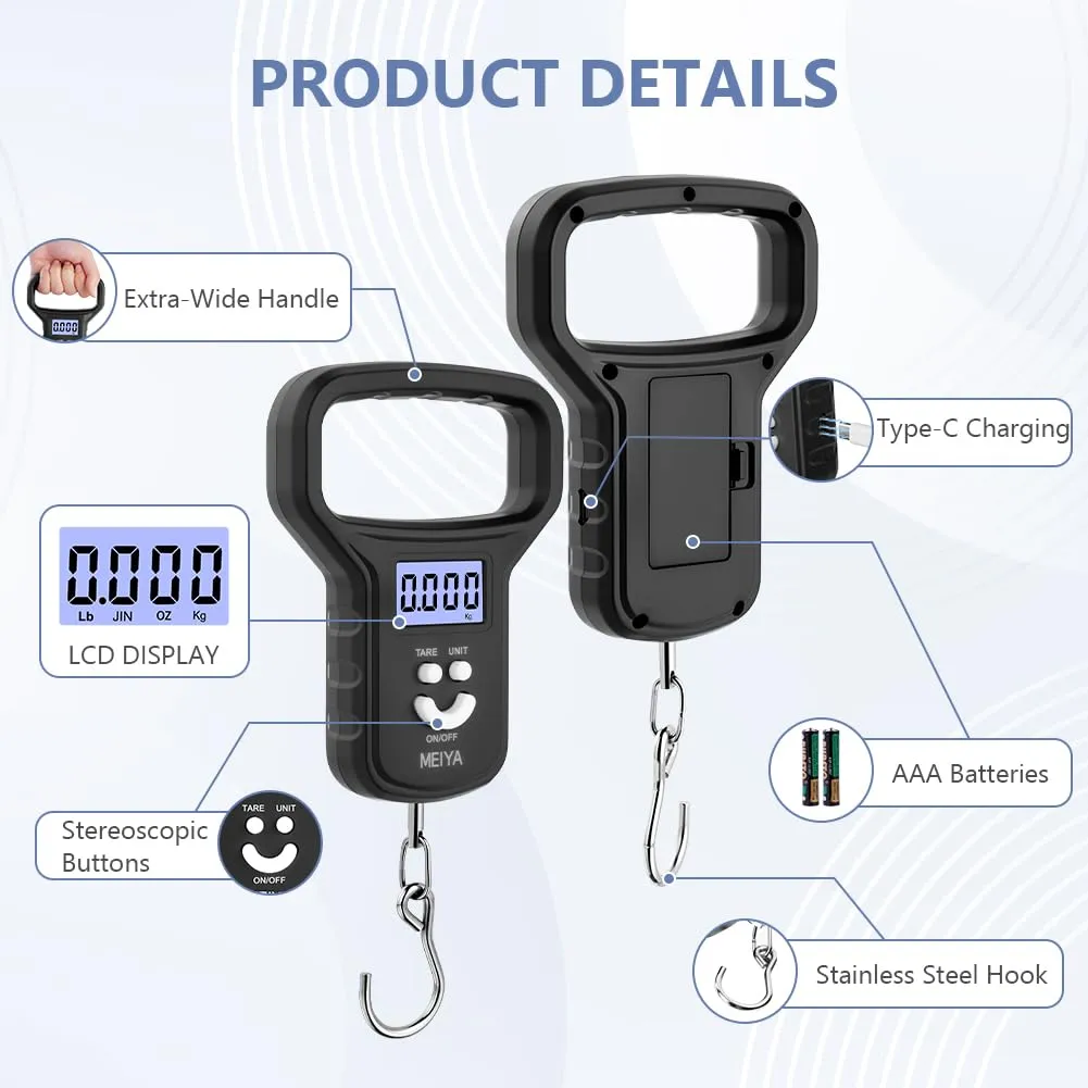 OSDUE Bilancia da Pesca,Bilancia Digitale pesa con gancio,50kg Bilancias Portatile Elettronica Professionale con Display LCD Retroilluminato,2 batterie AAA incluse per acquisti,espresso postale,pesca - immagine 3