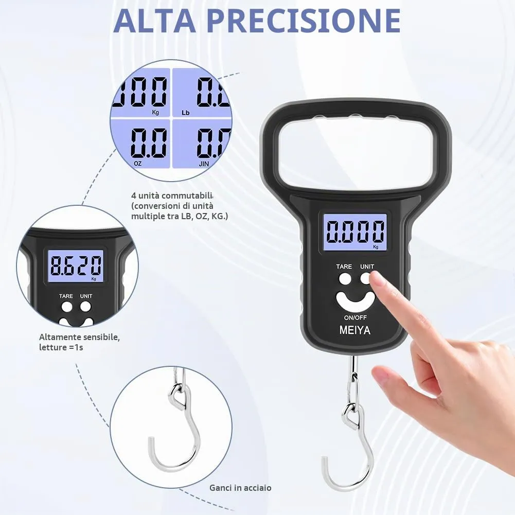 OSDUE Bilancia da Pesca,Bilancia Digitale pesa con gancio,50kg Bilancias Portatile Elettronica Professionale con Display LCD Retroilluminato,2 batterie AAA incluse per acquisti,espresso postale,pesca - immagine 4