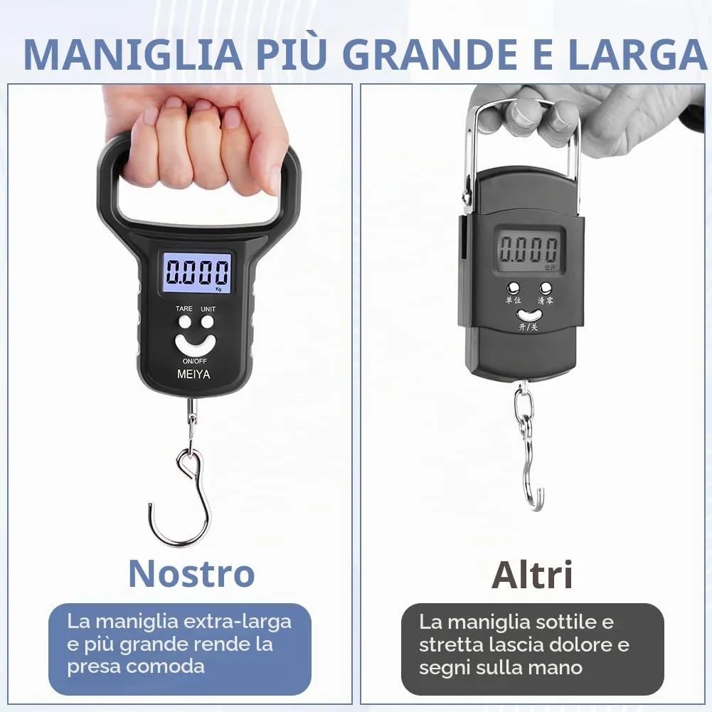 OSDUE Bilancia da Pesca,Bilancia Digitale pesa con gancio,50kg Bilancias Portatile Elettronica Professionale con Display LCD Retroilluminato,2 batterie AAA incluse per acquisti,espresso postale,pesca - immagine 5
