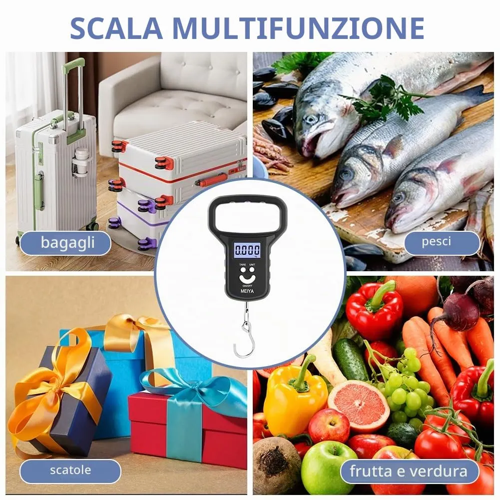 OSDUE Bilancia da Pesca,Bilancia Digitale pesa con gancio,50kg Bilancias Portatile Elettronica Professionale con Display LCD Retroilluminato,2 batterie AAA incluse per acquisti,espresso postale,pesca - immagine 7