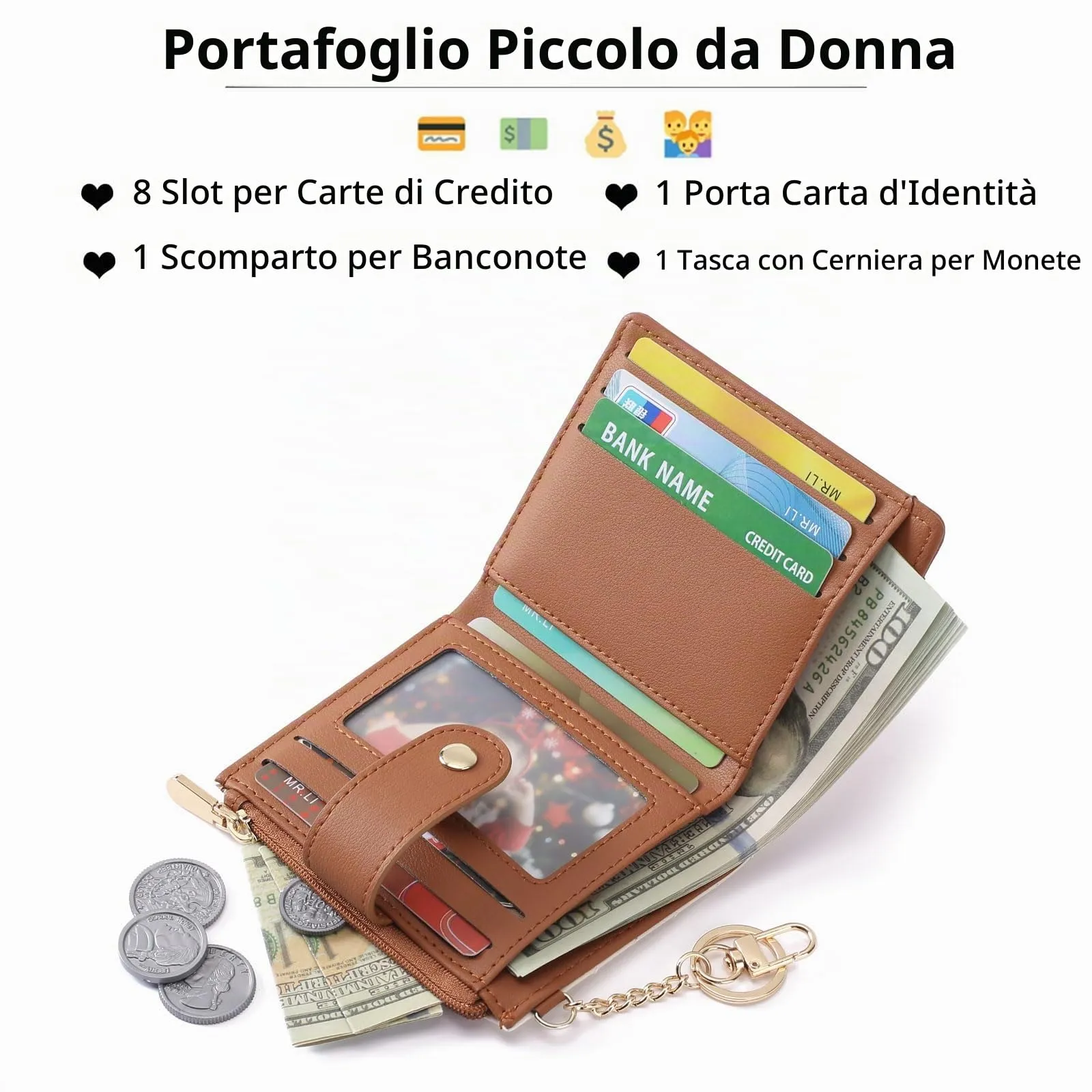 GAEKEAO Portafoglio Donna Piccolo con Blocco RFID, Portamonete Donna in Pelle PU con Cerniera e chiusura a Scatto Scomparti per Carte Multipli Porta Carte di Credito - immagine 2