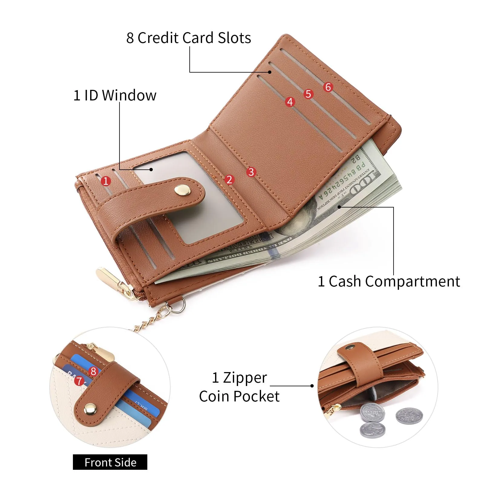 GAEKEAO Portafoglio Donna Piccolo con Blocco RFID, Portamonete Donna in Pelle PU con Cerniera e chiusura a Scatto Scomparti per Carte Multipli Porta Carte di Credito - immagine 3
