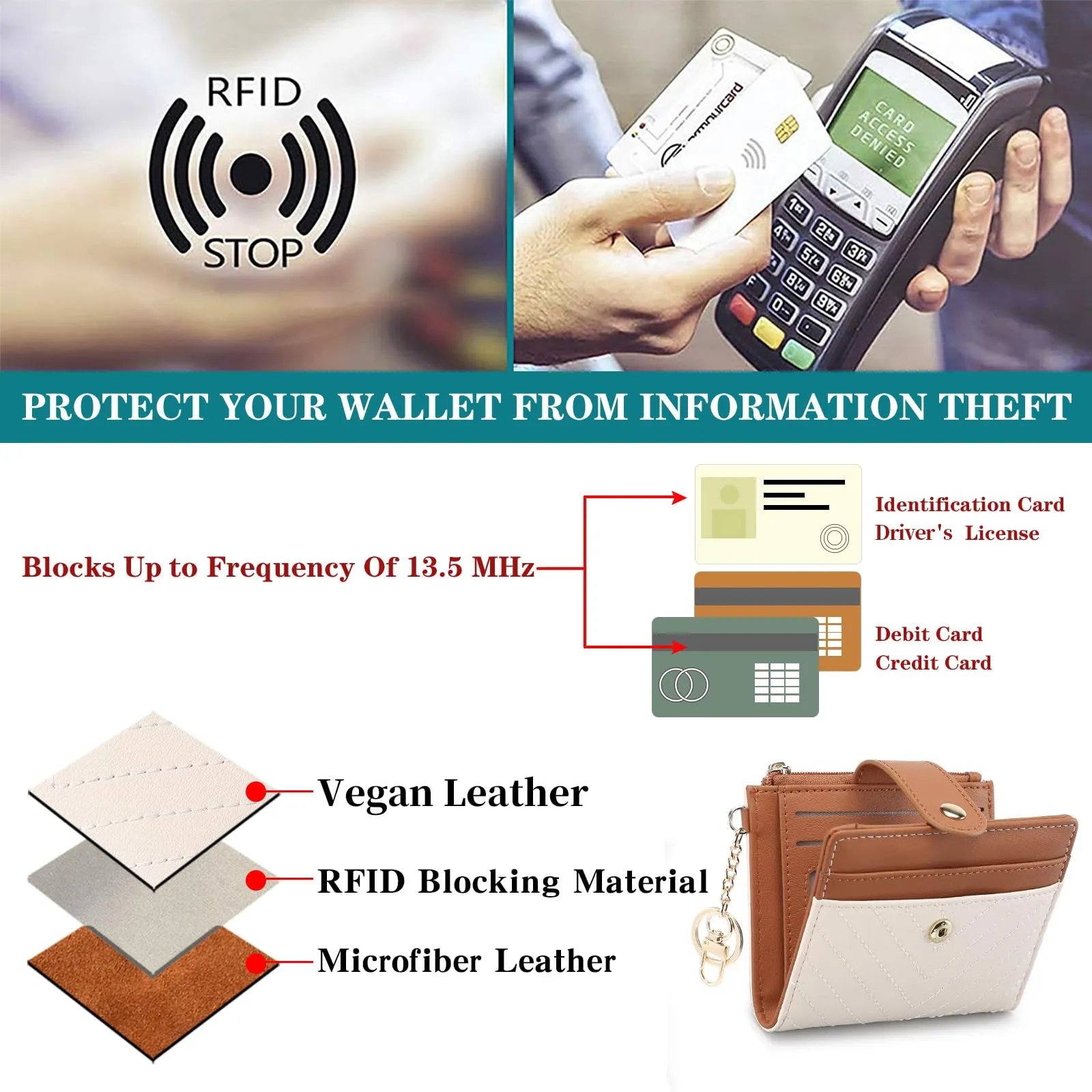GAEKEAO Portafoglio Donna Piccolo con Blocco RFID, Portamonete Donna in Pelle PU con Cerniera e chiusura a Scatto Scomparti per Carte Multipli Porta Carte di Credito - immagine 4
