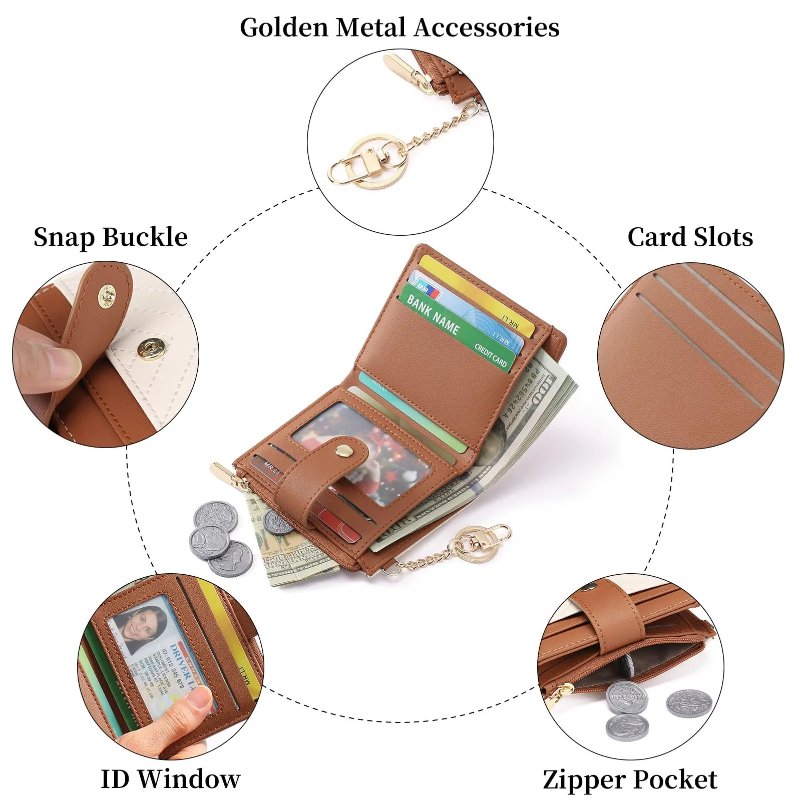 GAEKEAO Portafoglio Donna Piccolo con Blocco RFID, Portamonete Donna in Pelle PU con Cerniera e chiusura a Scatto Scomparti per Carte Multipli Porta Carte di Credito - immagine 6
