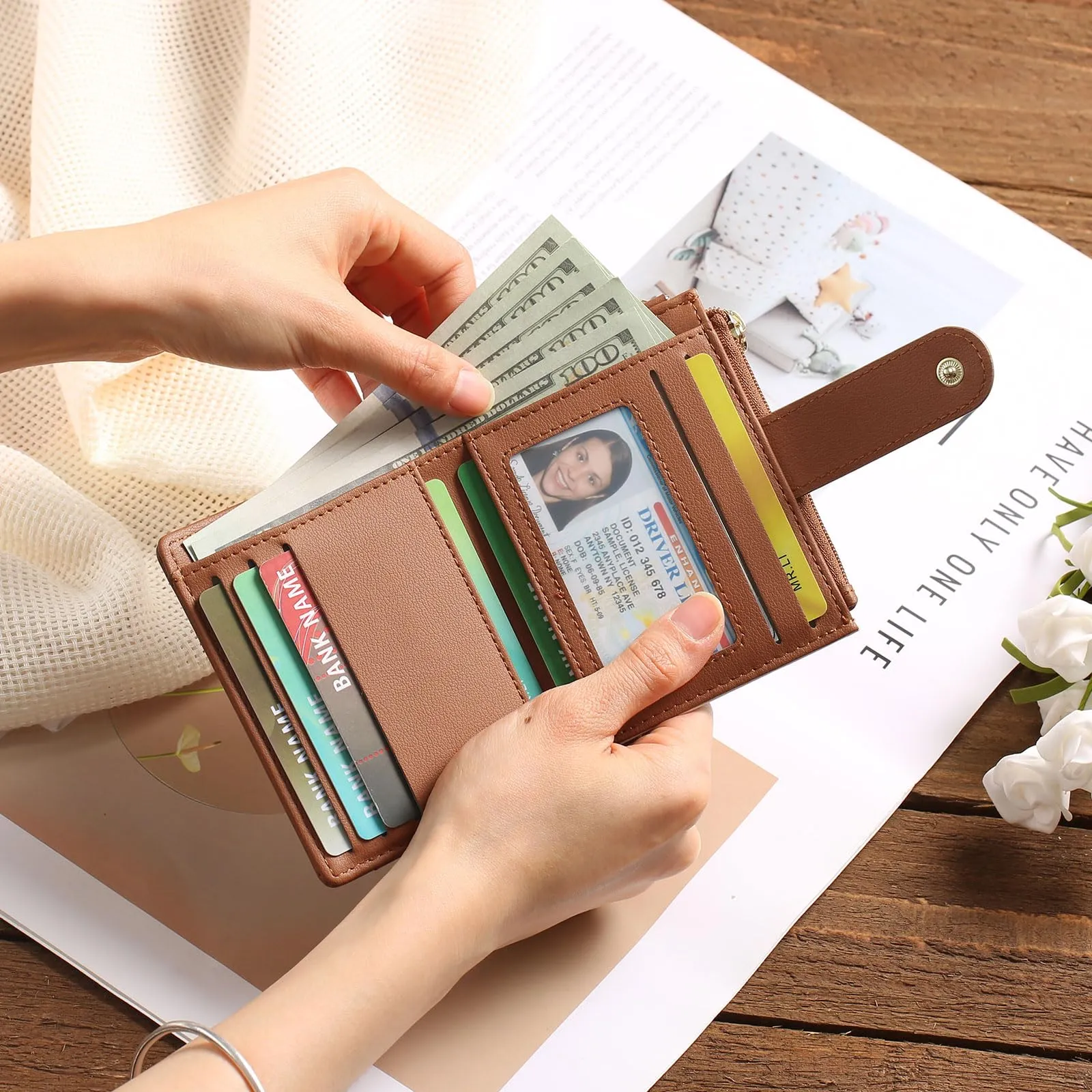 GAEKEAO Portafoglio Donna Piccolo con Blocco RFID, Portamonete Donna in Pelle PU con Cerniera e chiusura a Scatto Scomparti per Carte Multipli Porta Carte di Credito - immagine 8