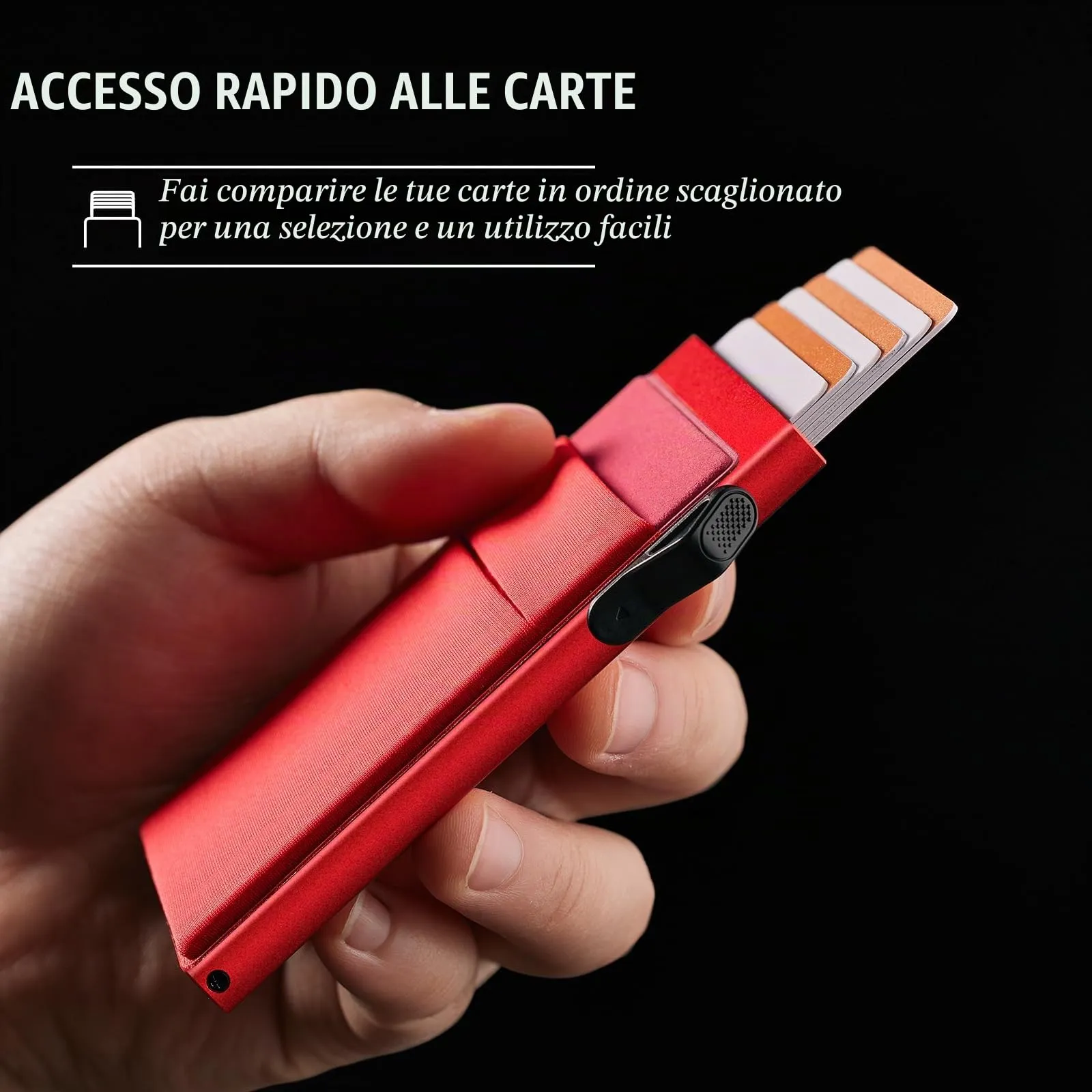 YESIIW Portafoglio minimalista con protezione RFID, porta carte di credito, sottile, con scomparto per monete, piccolo portamonete, da uomo, rosso - immagine 3