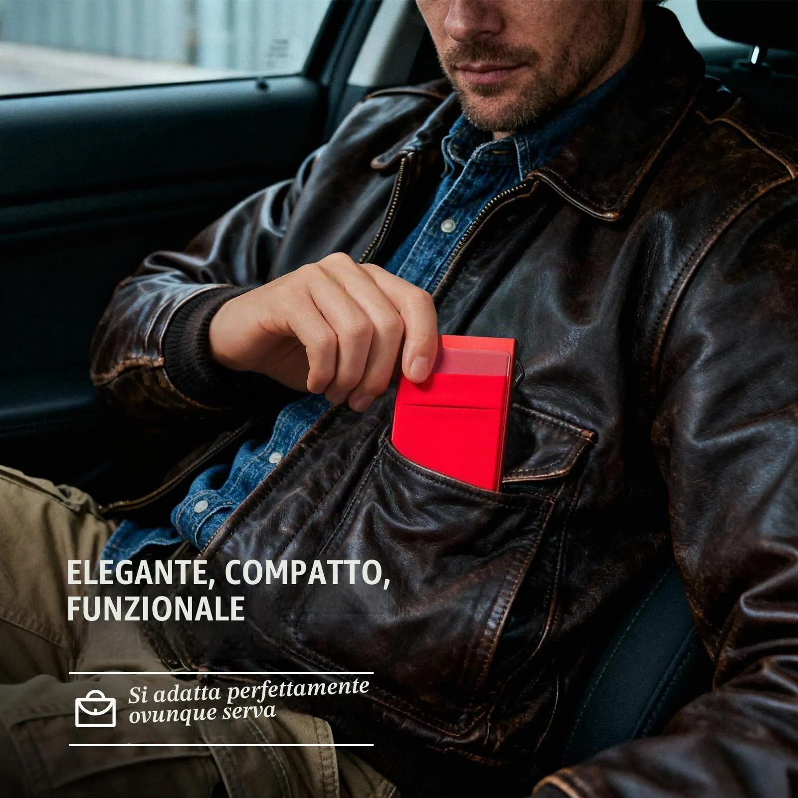 YESIIW Portafoglio minimalista con protezione RFID, porta carte di credito, sottile, con scomparto per monete, piccolo portamonete, da uomo, rosso - immagine 7