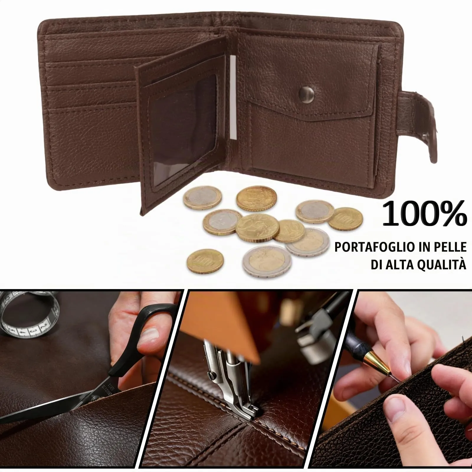 LUFFLOK Portafoglio in Pelle Marrone PU, Portafoglio per Porta Carte - immagine 4