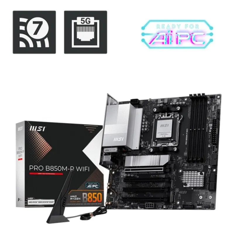 Schede Madri MSI PRO B850M-P WIFI AMD B850 Socket AM5 DDR5 micro ATX WiFi 7 PCIe 5.0 - immagine 1