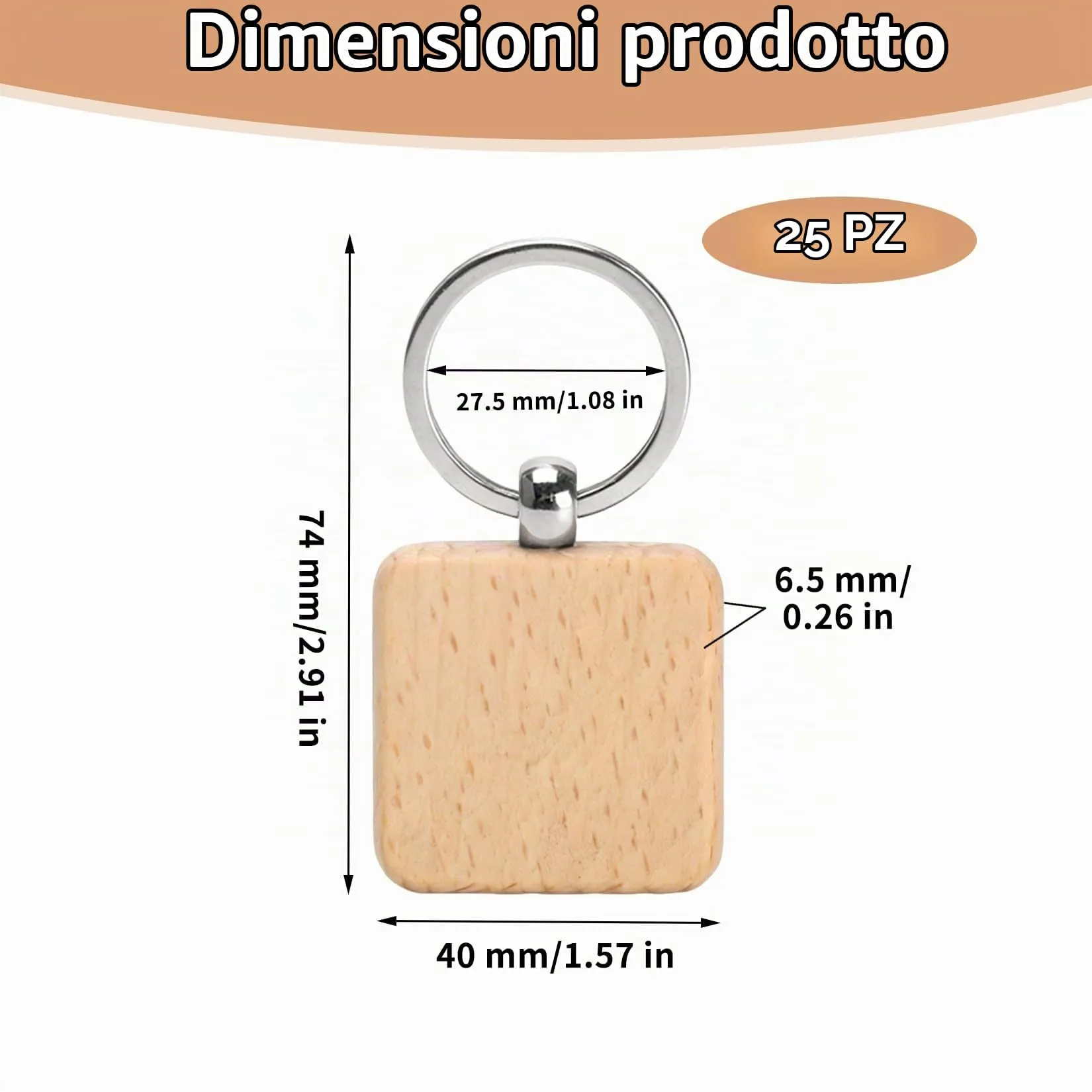 DAJMAIEZ 25 Pz Portachiavi in Legno Personalizzato, Quadrati Fai-da-Te - immagine 2