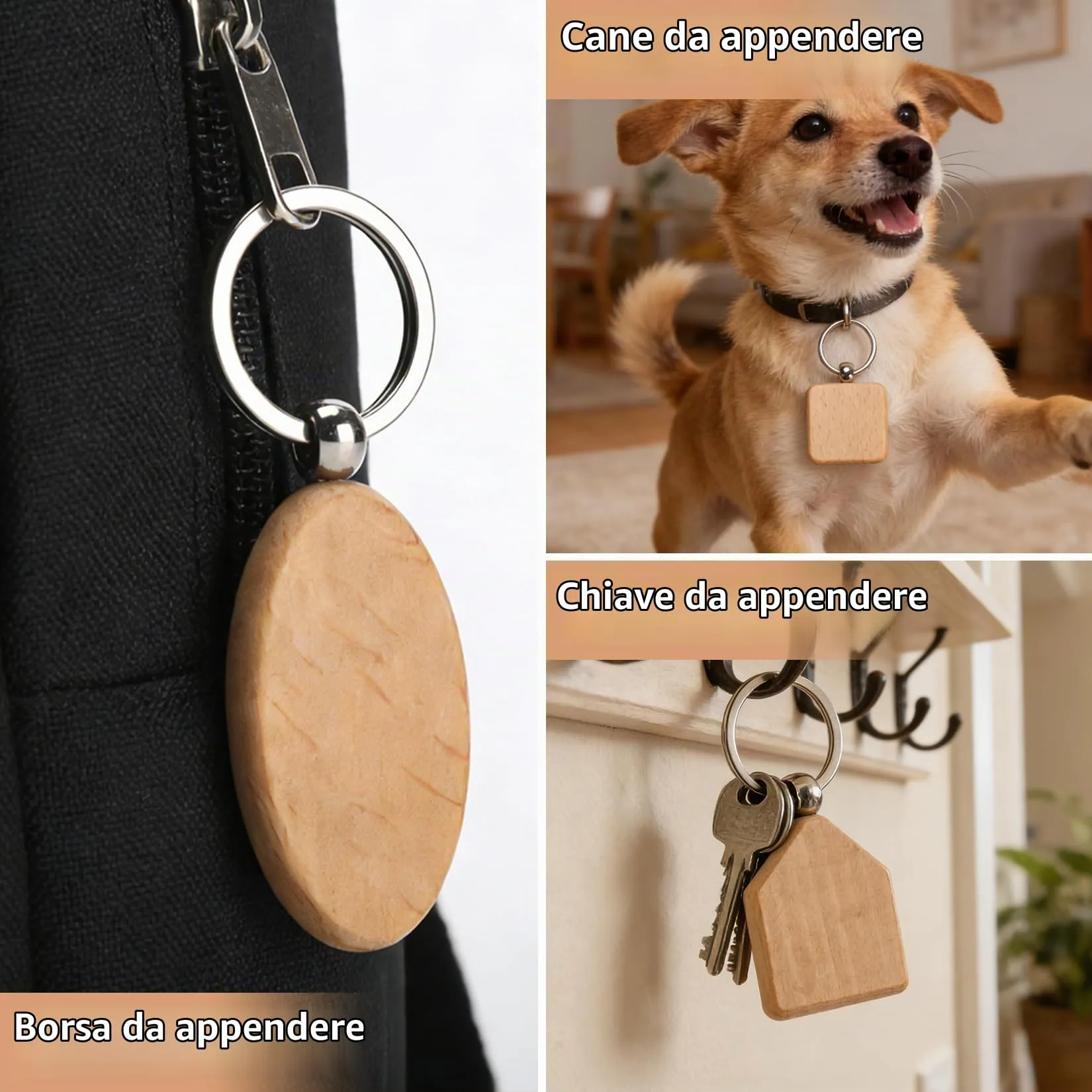 DAJMAIEZ 25 Pz Portachiavi in Legno Personalizzato, Quadrati Fai-da-Te - immagine 7