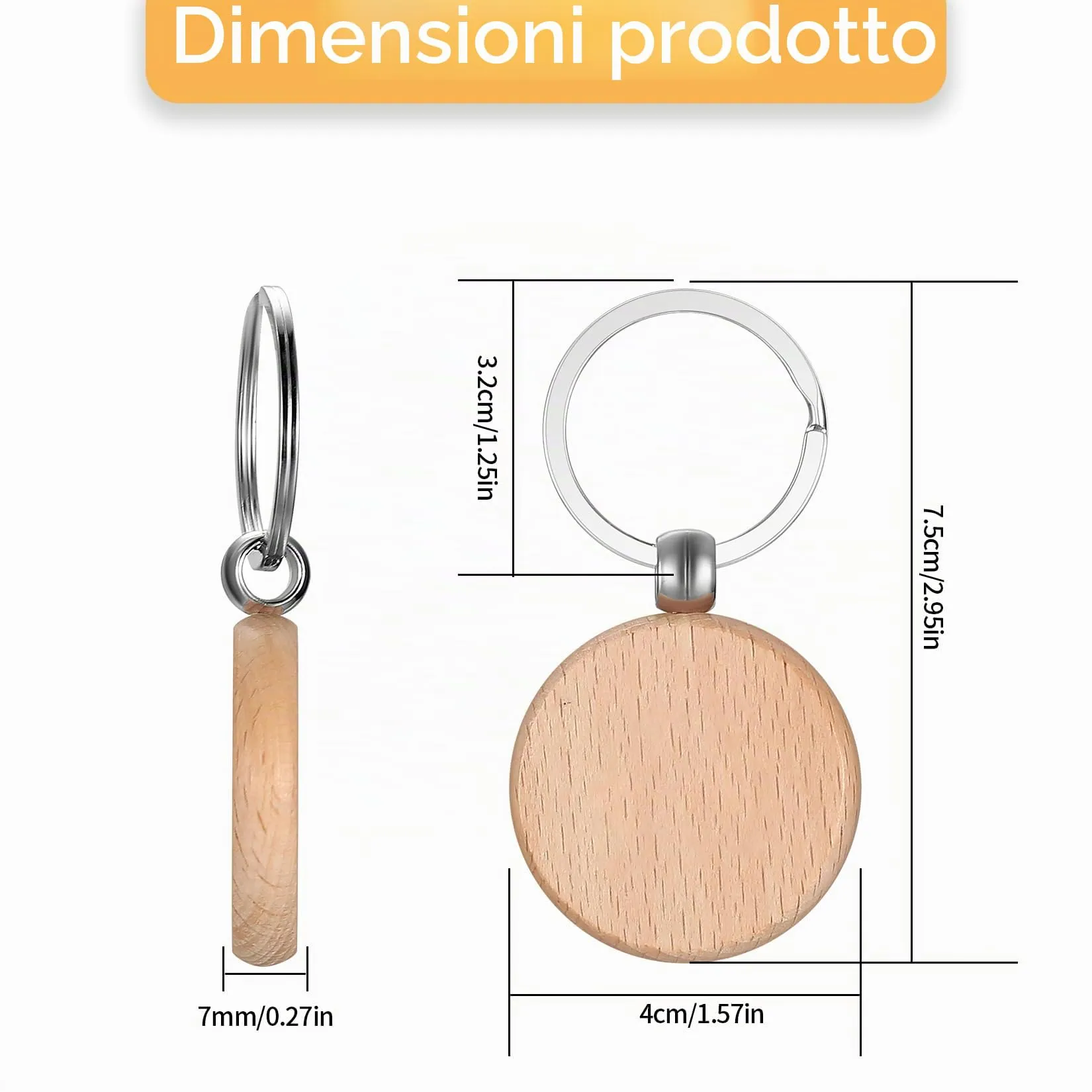50 Pz Portachiavi in Legno Personalizzato, Dischi Rotondi Fai-da-Te - immagine 2