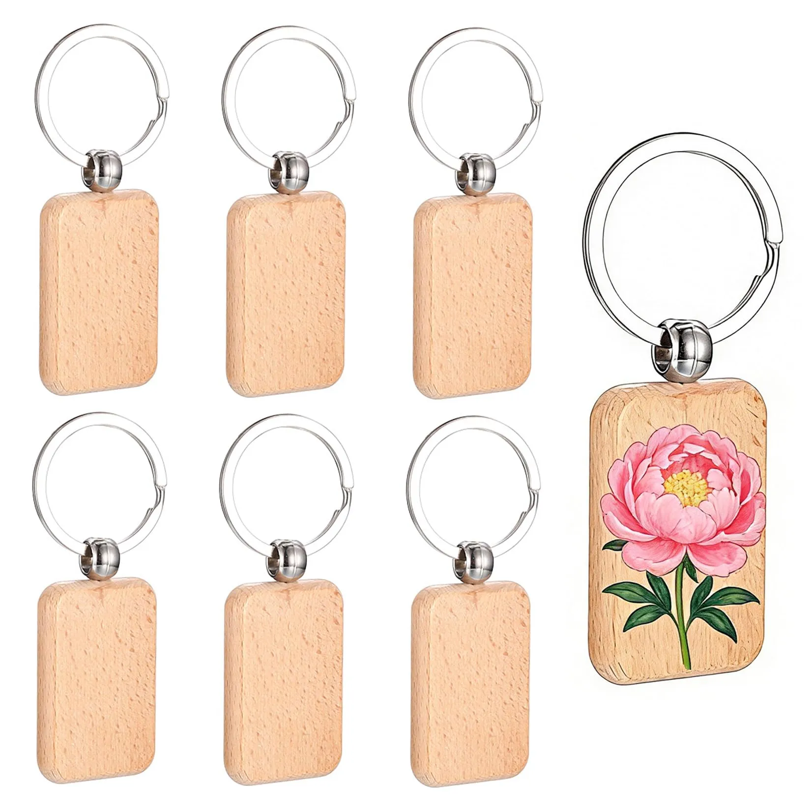 DAJMAIEZ 50 Pz Portachiavi in Legno Personalizzato, Rettangoli Fai-da-Te - immagine 1