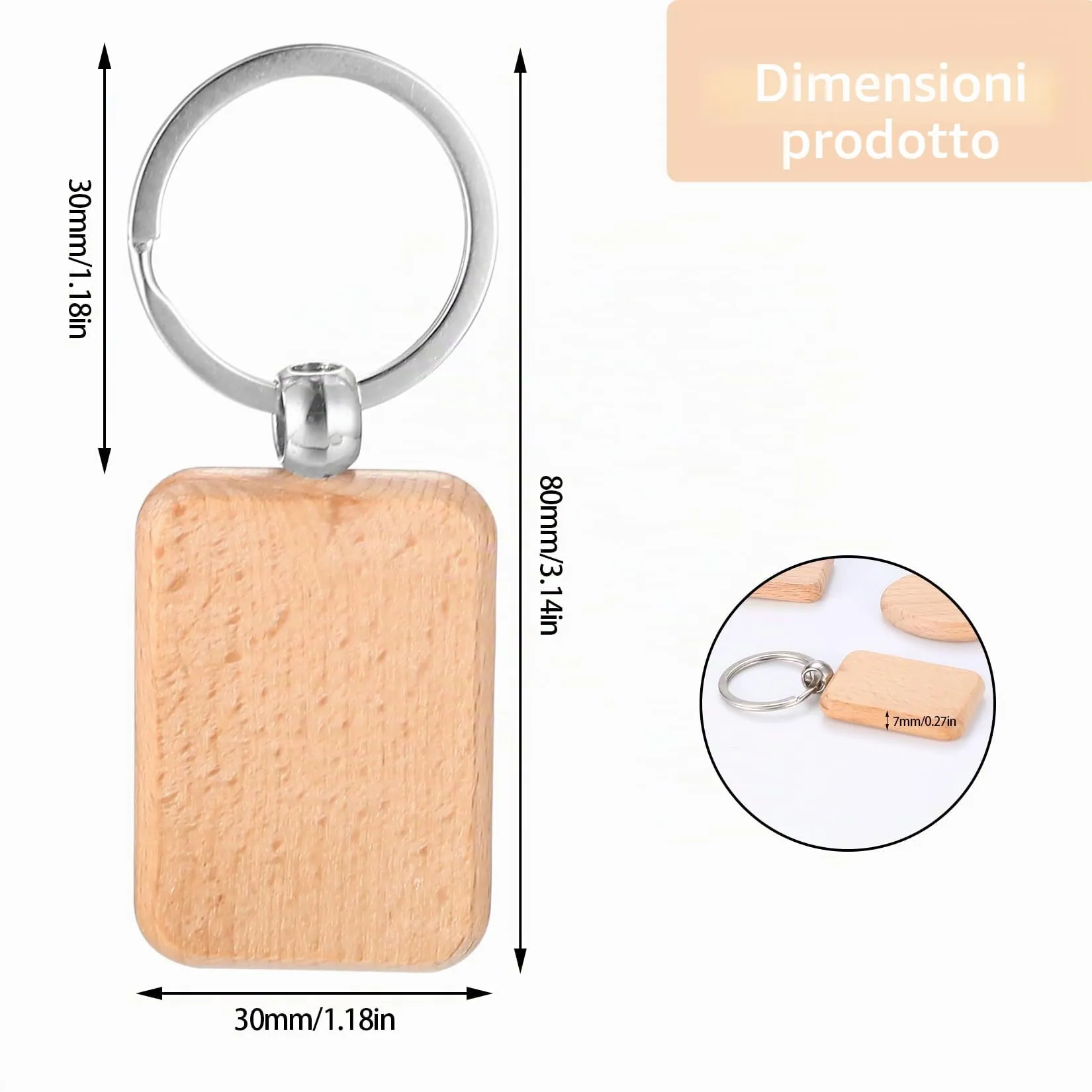 DAJMAIEZ 50 Pz Portachiavi in Legno Personalizzato, Rettangoli Fai-da-Te - immagine 2
