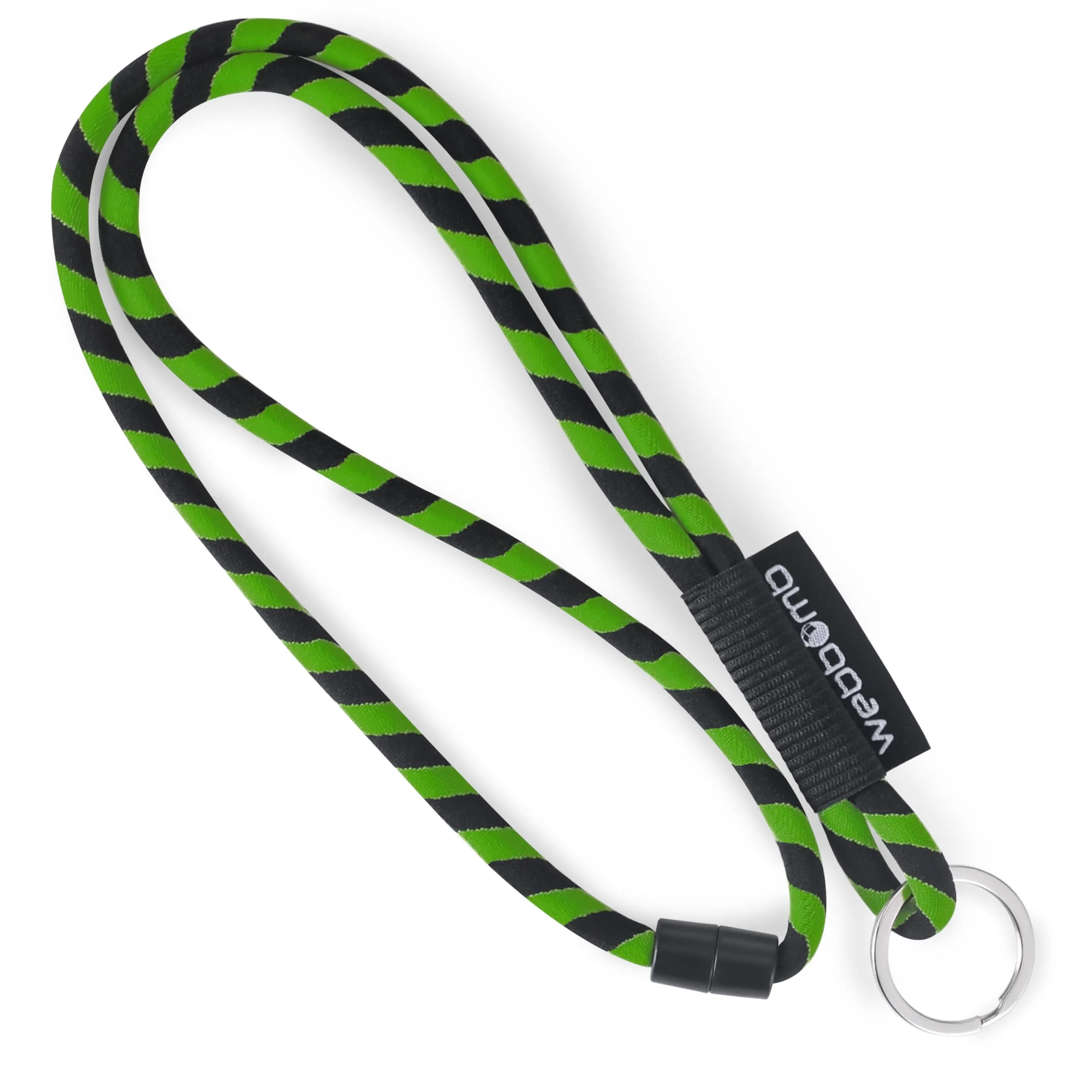 webbomb® Lanyard tubolare bicolore - laccetto tondo, morbido e lungo con chiusura di sicurezza e anello portachiavi come portachiavi per documento, cellulare e chiavi, verde / nero, L - immagine 1