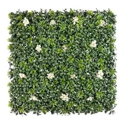 Siepe sintetica pannello con fiori bianchi (100x100cm) Verde 0790455 - immagine 1