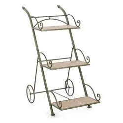 Porta piante acciaio 3P con ruote (54x34x78cm) GUENDA Verde scuro 0741598 - immagine 1