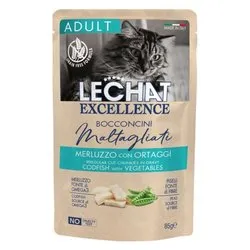 Alimento bocconcini gatti adulti Maltagliati (85gr) gusto merluzzo, ortaggi LECHAT EXCELLENCE 6193 - immagine 1