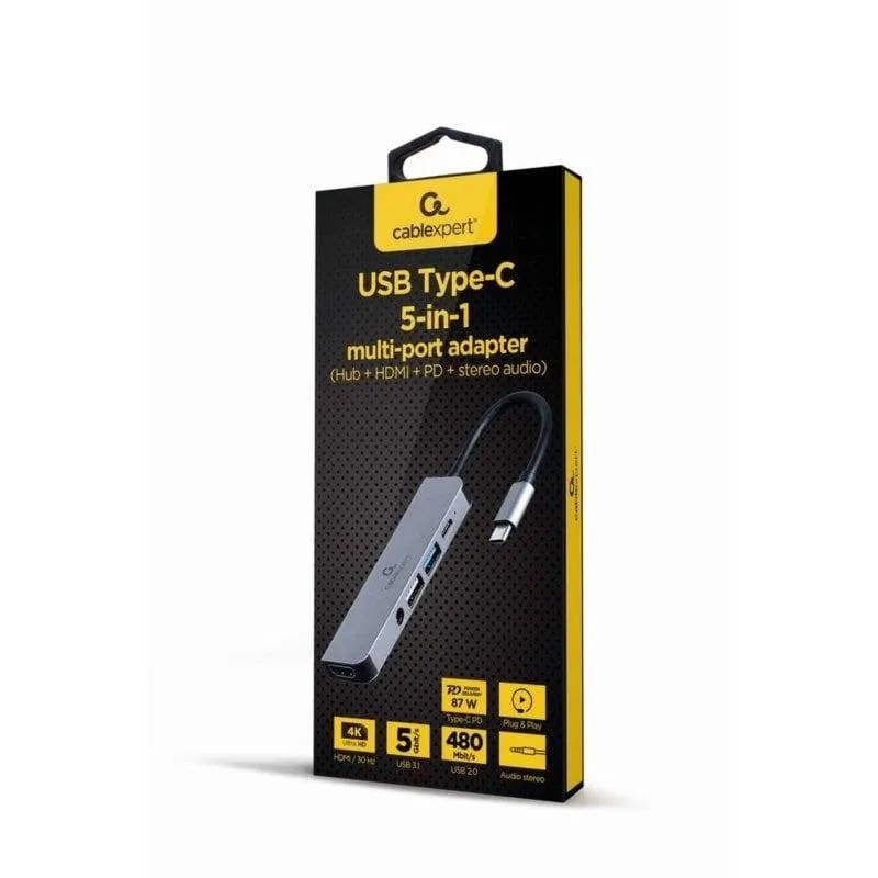 Hub USB Gembird A-CM-COMBO5-02 USB-C 5Gbps HDMI 4K PD 87W Metallo Argento - immagine 1