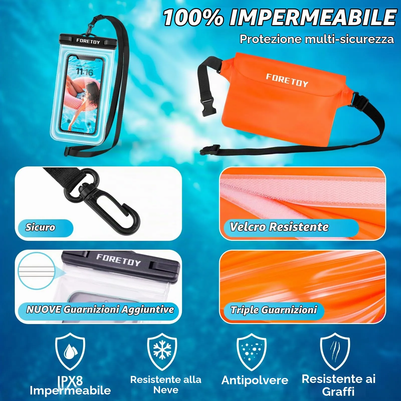 Borsa Impermeabile Mare & Custodia Impermeabile Smartphone, Sacca Stagna - immagine 2