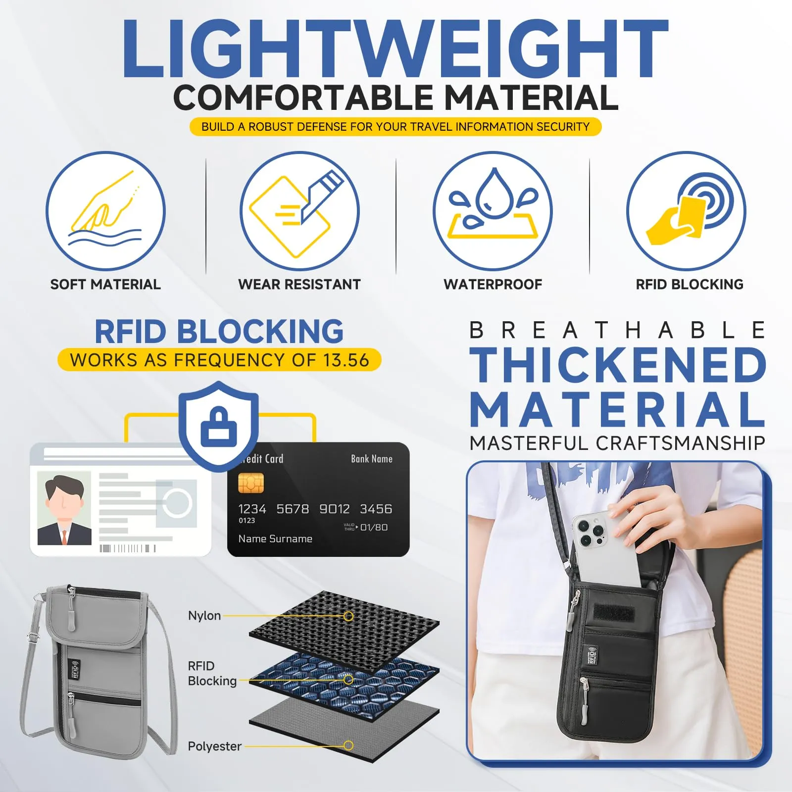 Desing Wish Portadocumenti da Viaggio Porta Passaporto da Collo Donna Uomo Portamonete Borsello Portafoglio da Viaggi Piccolo Portapassassaporto Accessori Viaggio Aereo Cadeau con Blocco RFID - immagine 3