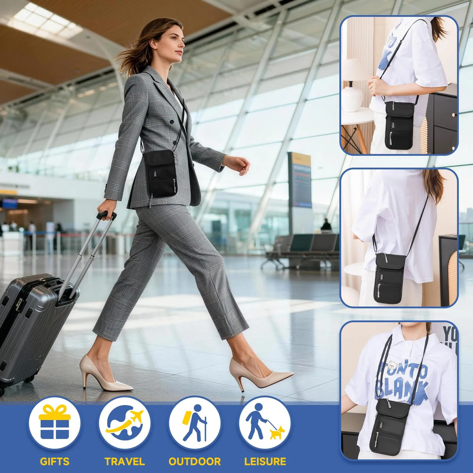 Desing Wish Portadocumenti da Viaggio Porta Passaporto da Collo Donna Uomo Portamonete Borsello Portafoglio da Viaggi Piccolo Portapassassaporto Accessori Viaggio Aereo Cadeau con Blocco RFID - immagine 6