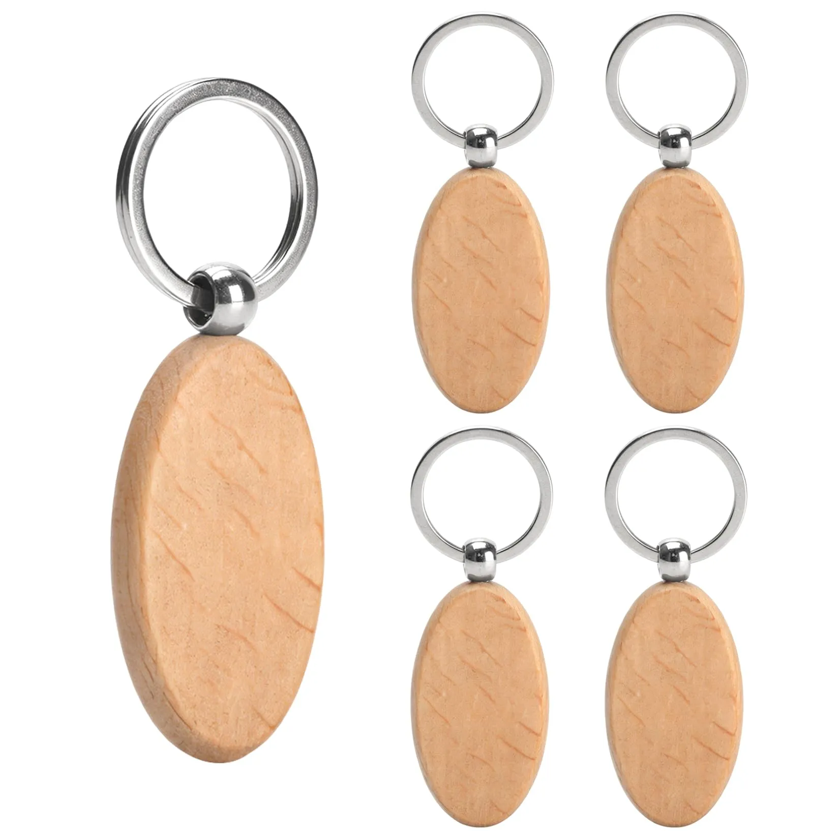 25 Pz Portachiavi in Legno Grezzo Ovale, Personalizzabili Fai-da-Te - immagine 1