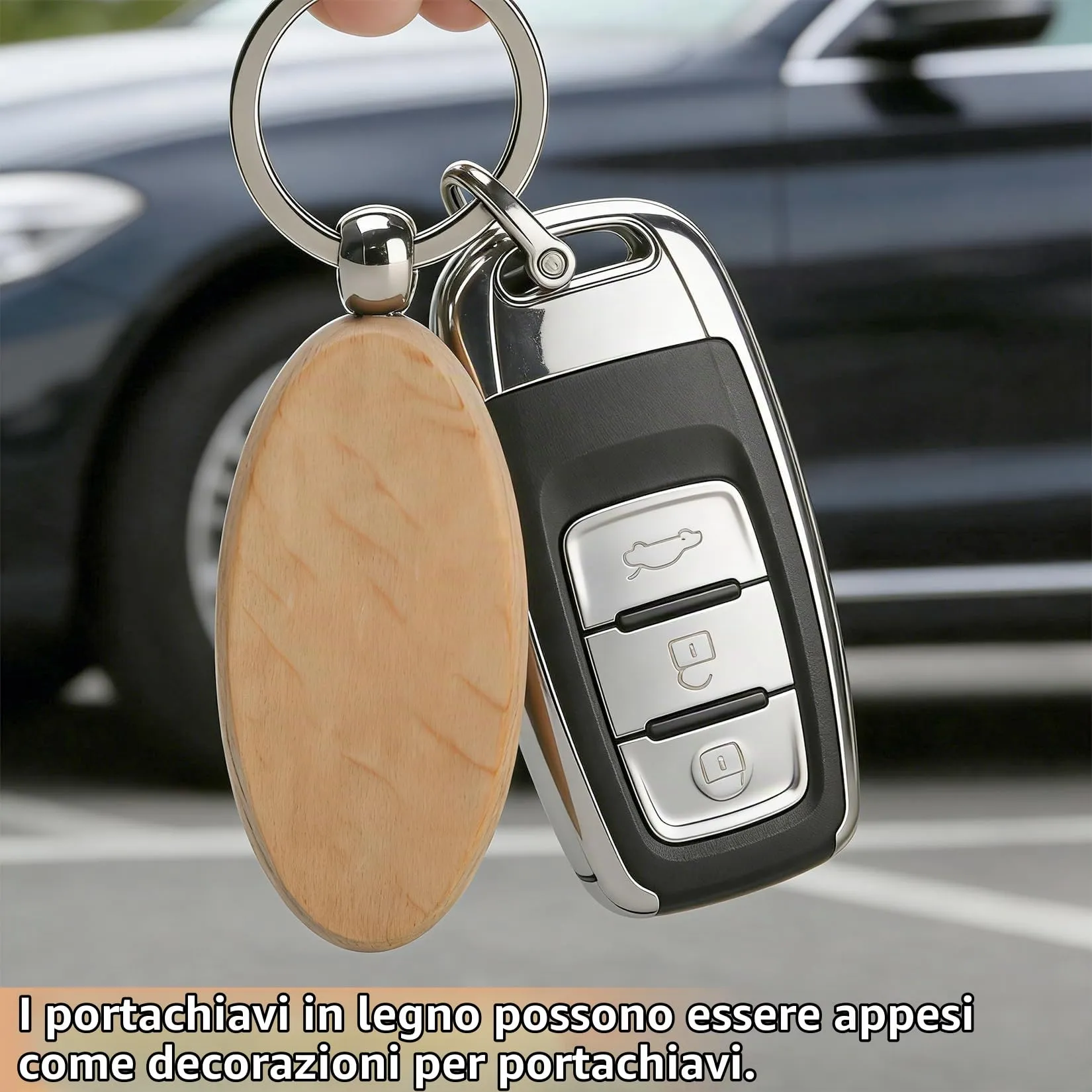 25 Pz Portachiavi in Legno Grezzo Ovale, Personalizzabili Fai-da-Te - immagine 5