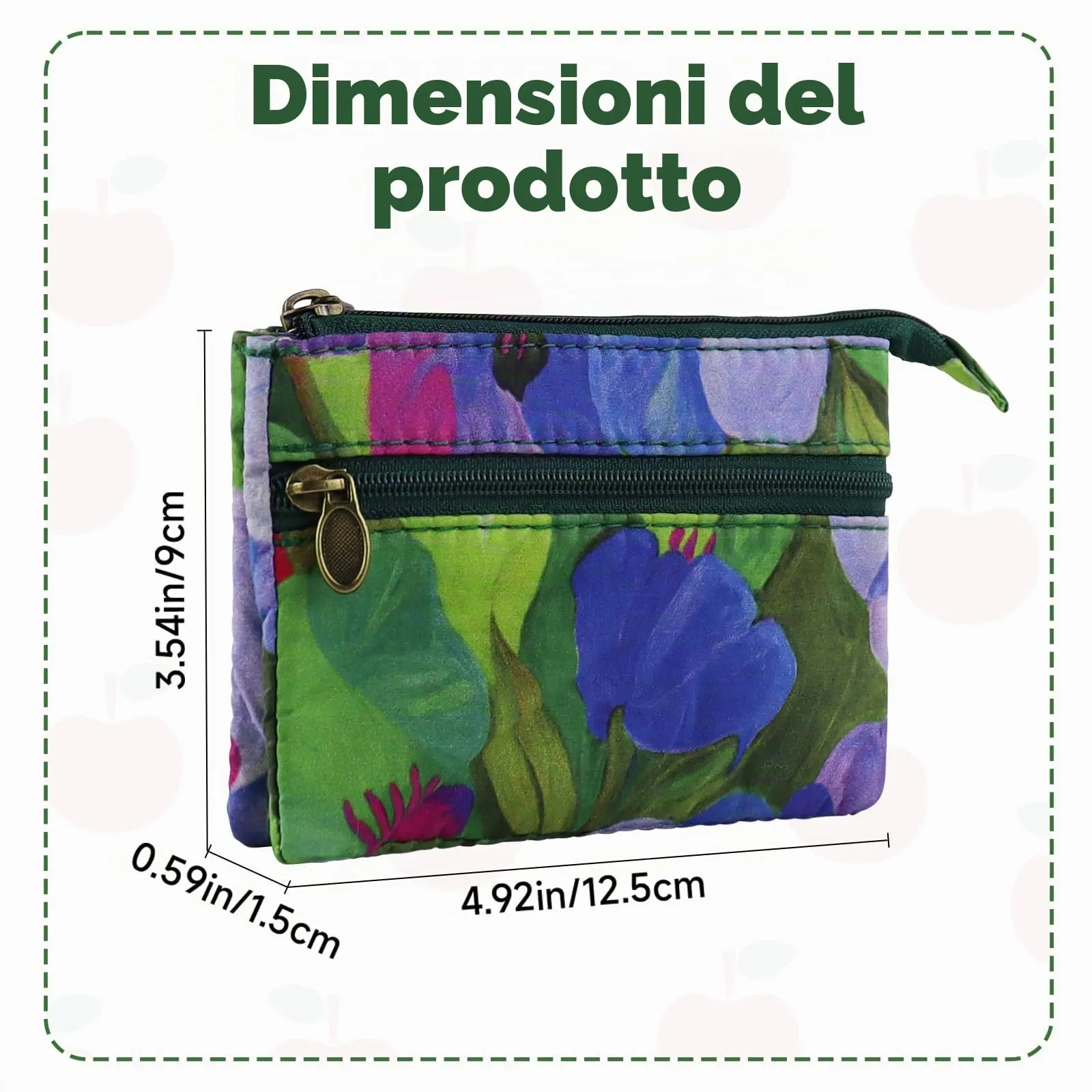 Energather Portafoglio piccolo, in cotone, per donne e ragazze, piccolo mini portamonete con chiusura lampo, per monete, biglietti, ricevute, monete, verde, s, casual - immagine 2