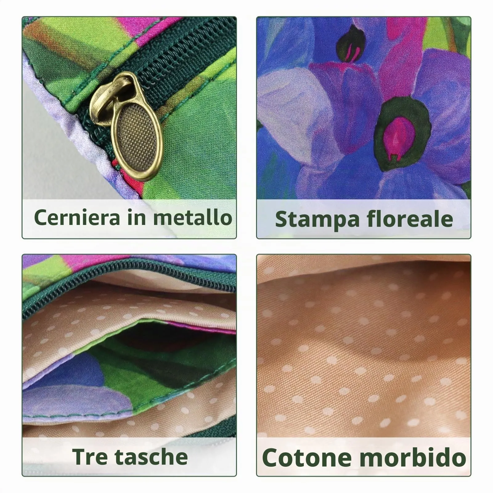 Energather Portafoglio piccolo, in cotone, per donne e ragazze, piccolo mini portamonete con chiusura lampo, per monete, biglietti, ricevute, monete, verde, s, casual - immagine 3