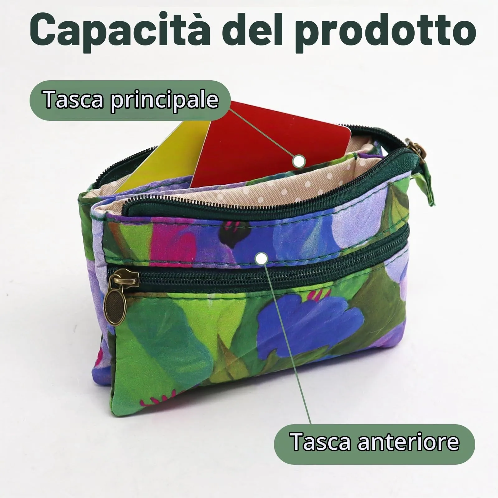Energather Portafoglio piccolo, in cotone, per donne e ragazze, piccolo mini portamonete con chiusura lampo, per monete, biglietti, ricevute, monete, verde, s, casual - immagine 4