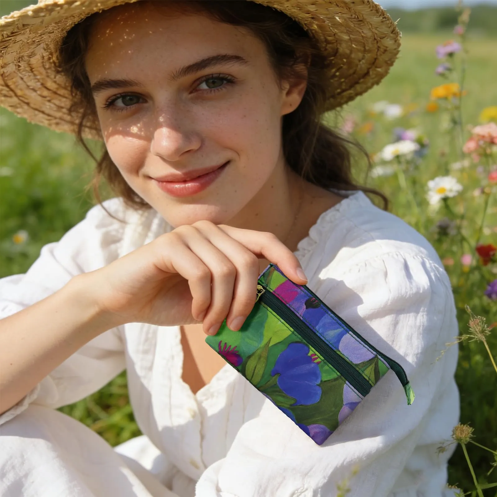 Energather Portafoglio piccolo, in cotone, per donne e ragazze, piccolo mini portamonete con chiusura lampo, per monete, biglietti, ricevute, monete, verde, s, casual - immagine 7