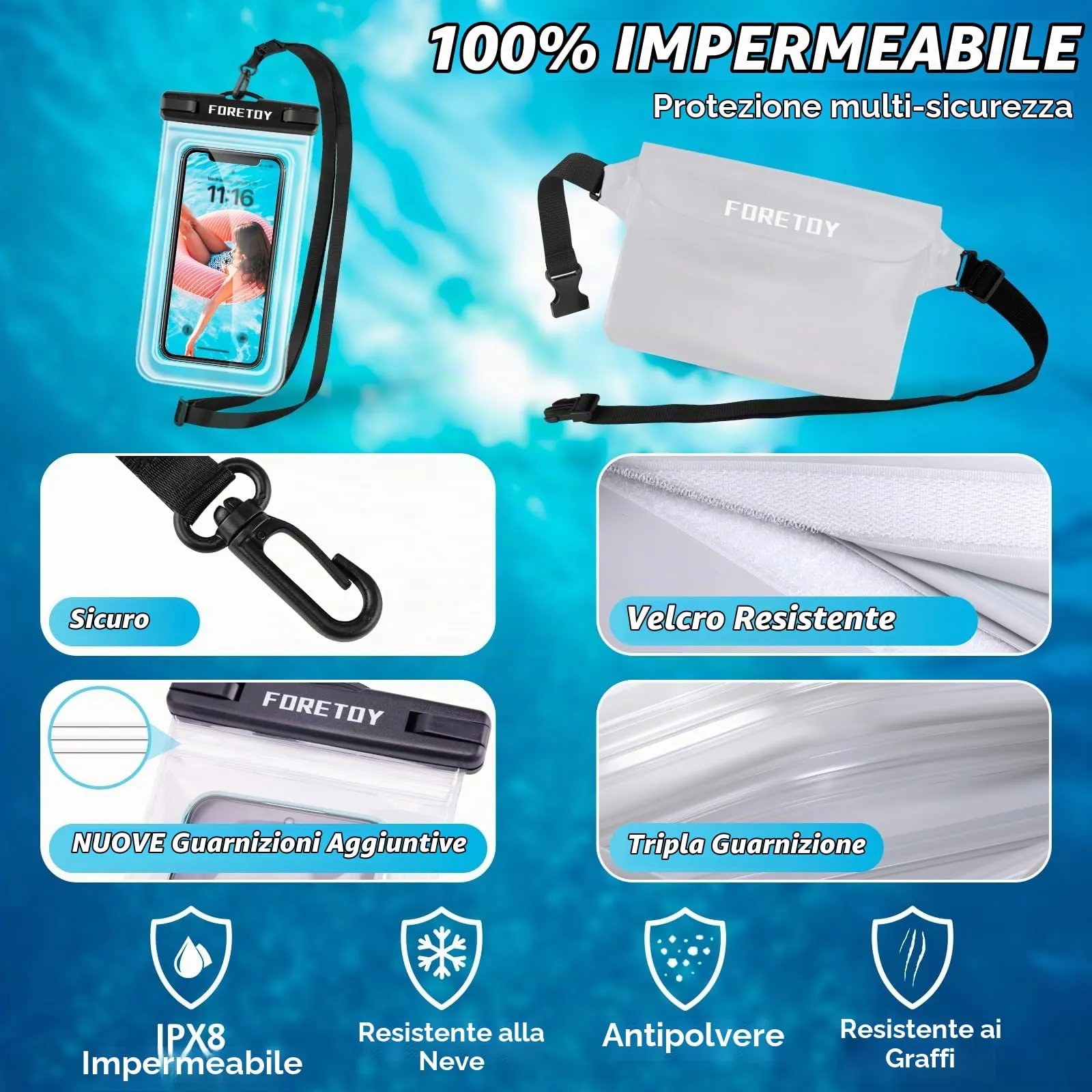Borsa Impermeabile Mare & Custodia Impermeabile Smartphone, Sacca Stagna - immagine 2