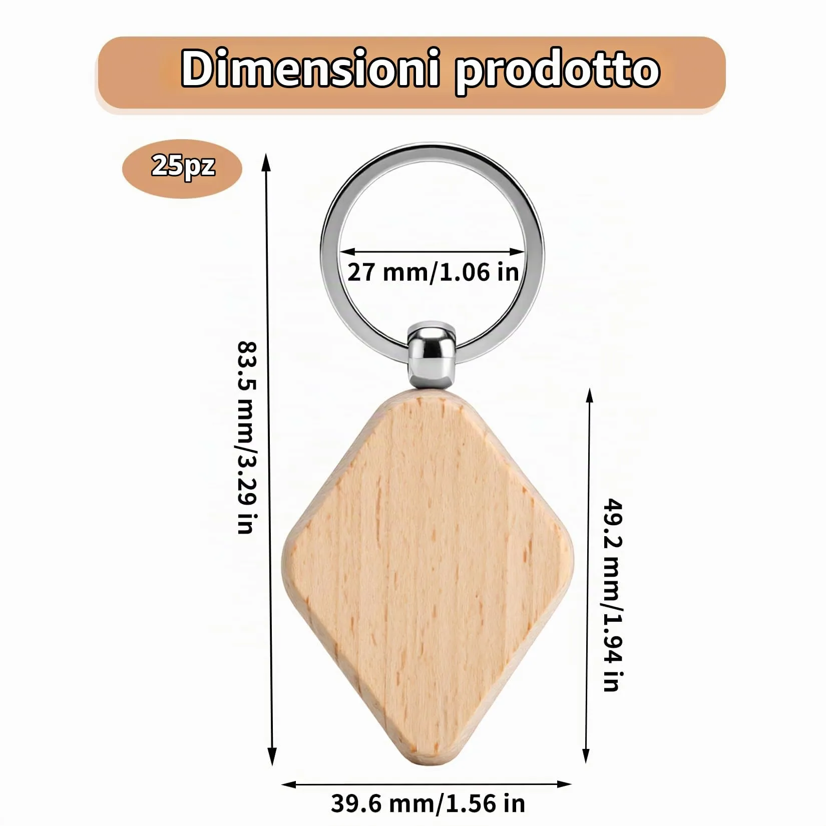 DAJMAIEZ 25 Pz Portachiavi in Legno Personalizzato, Rombi Fai-da-Te - immagine 2