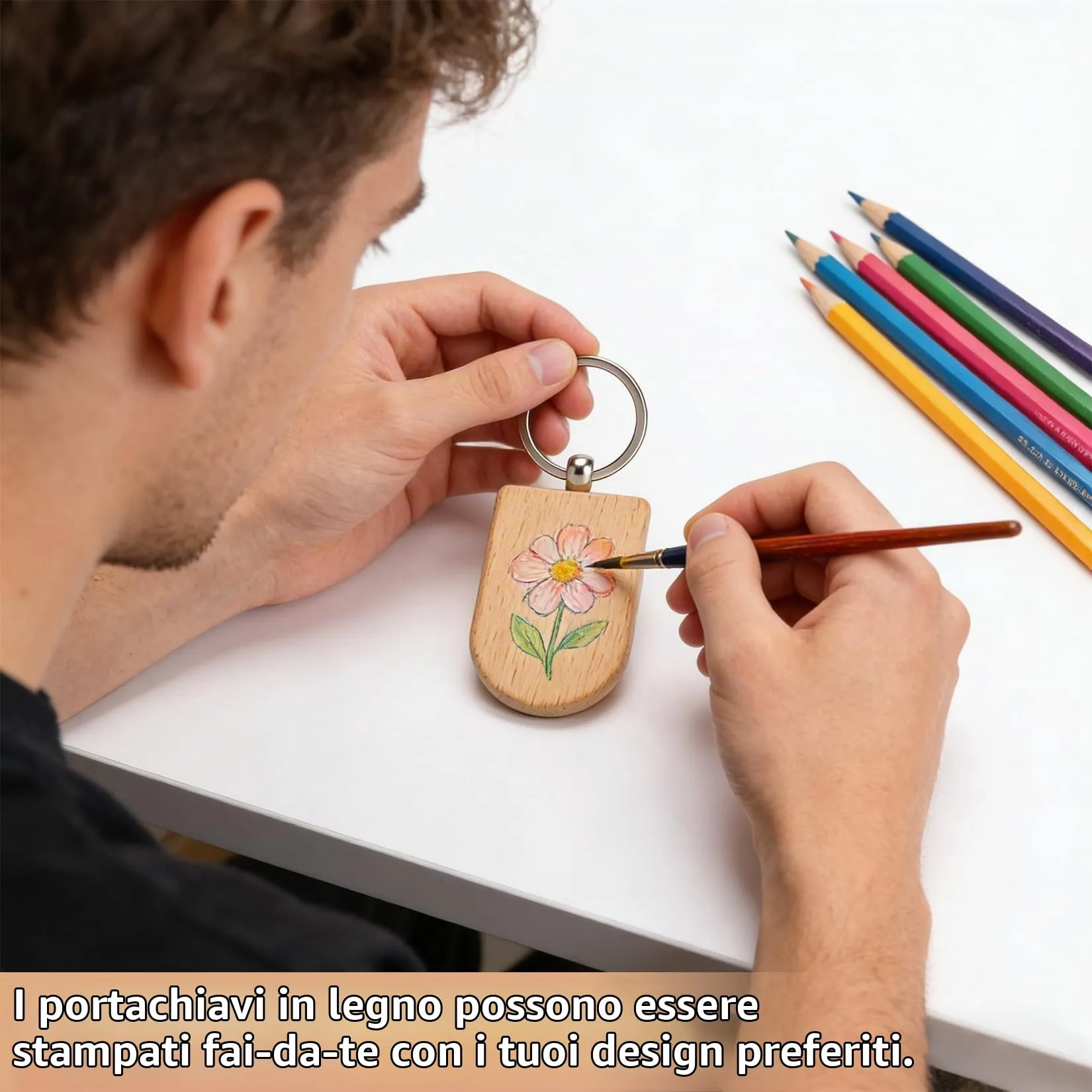 DAJMAIEZ 25 Pz Portachiavi in Legno Personalizzato, Rombi Fai-da-Te - immagine 4