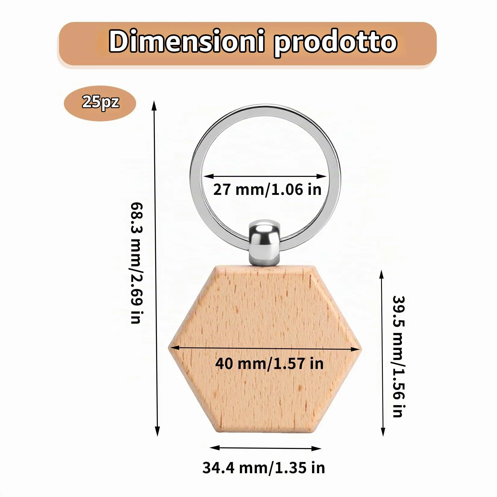 DAJMAIEZ 25 Pz Portachiavi in Legno Personalizzato, Esagoni Fai-da-Te - immagine 2