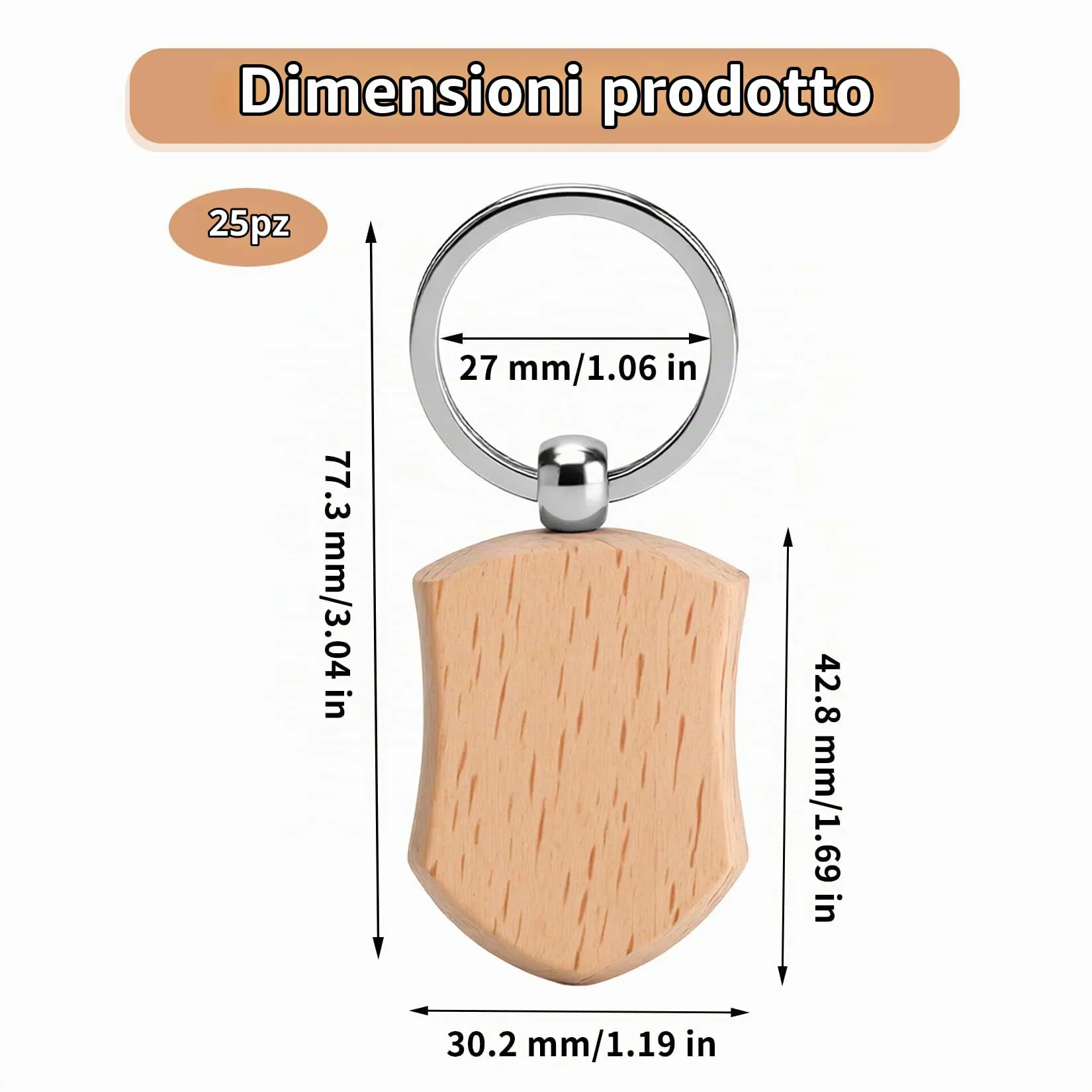 25 Pz Portachiavi in Legno Personalizzato, Dischi Fai-da-Te （Scudo） - immagine 2