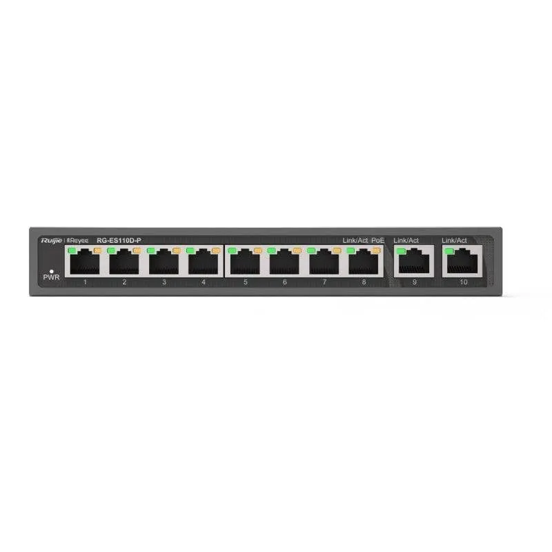 Switch Ruijie RG-ES110D-P 8 Porte PoE+ 10/100, 2 Porte Gigabit, Montaggio Rack - immagine 1
