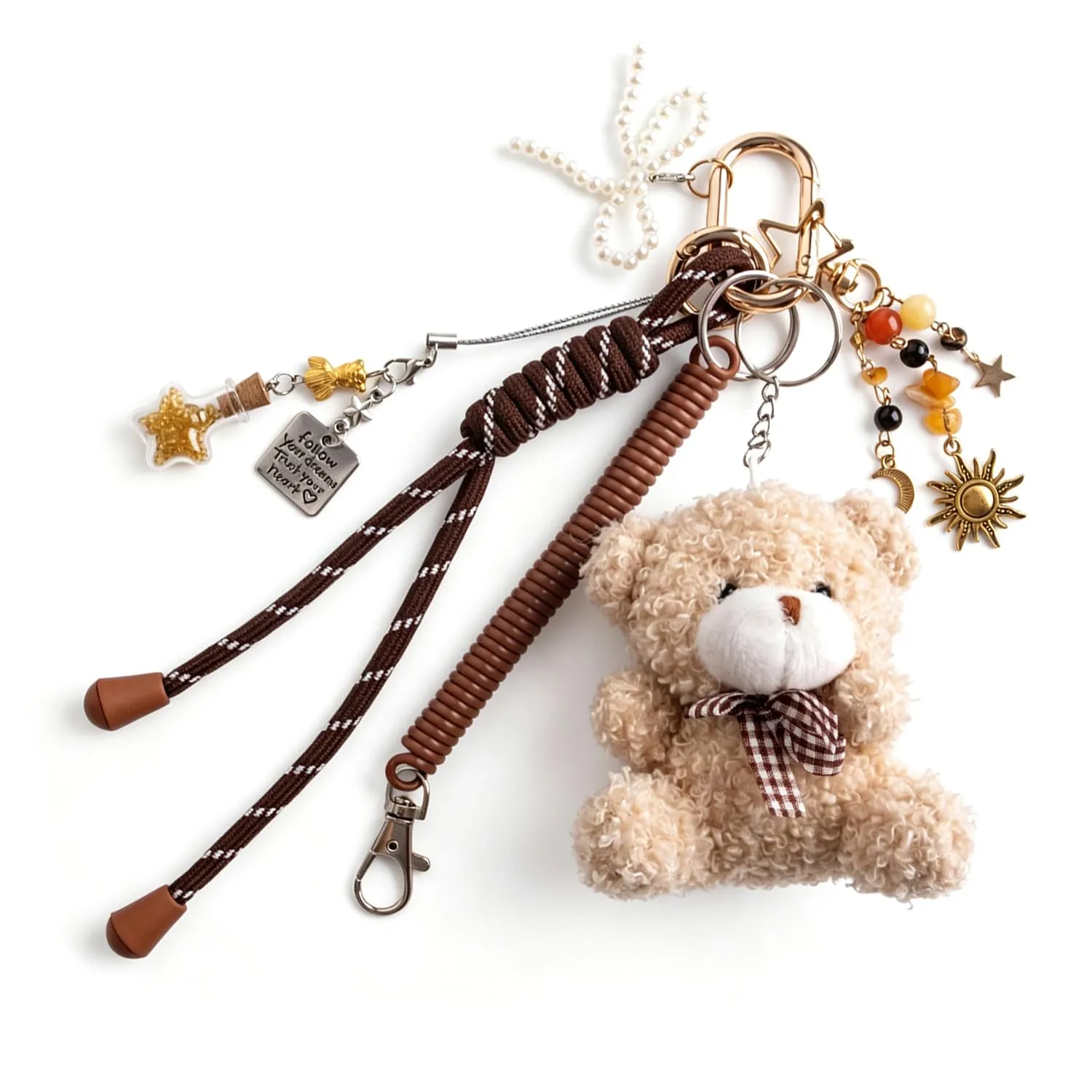 Georgie Porgy Portachiavi Borse Accessori per Donna Borsa Ciondolo Borsa Charm Zaino Scuola Borsa Sportiva Cute Keychain Regali per Ragazze (Orso Sole Bottiglia dei Desideri) - immagine 1
