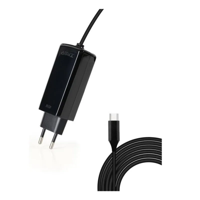 Caricatore GaN USB-C TooQ TQLC-USBCGAN45PD-C 45W 1,8m Nero - immagine 1