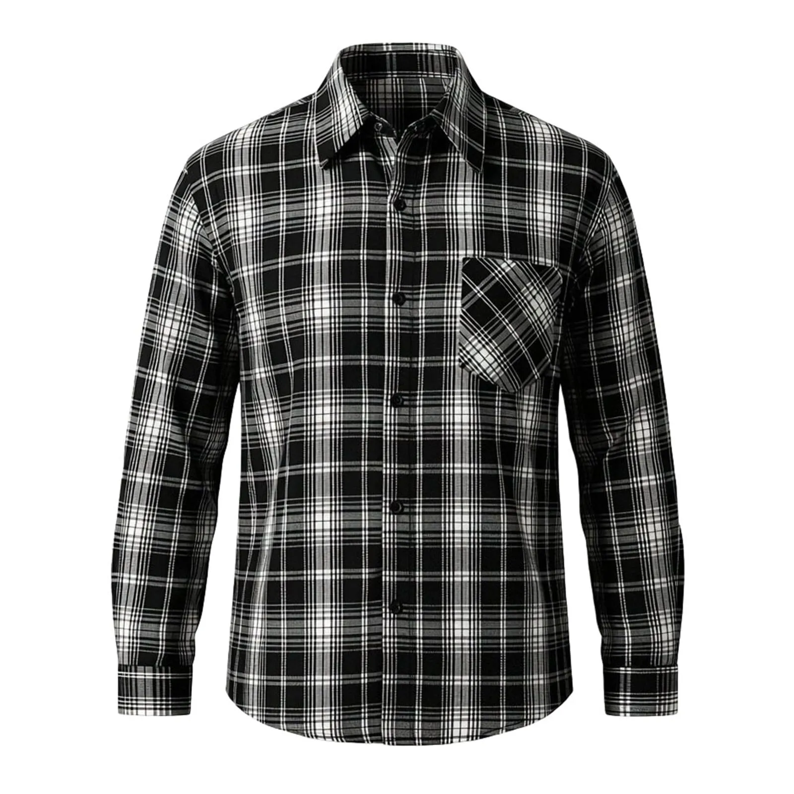 Camicia da lavoro da uomo, Loose Fit, in flanella, a quadri, per l'inverno, per il tempo libero, a maniche lunghe, in lino, S11 nero, 3XL - immagine 6