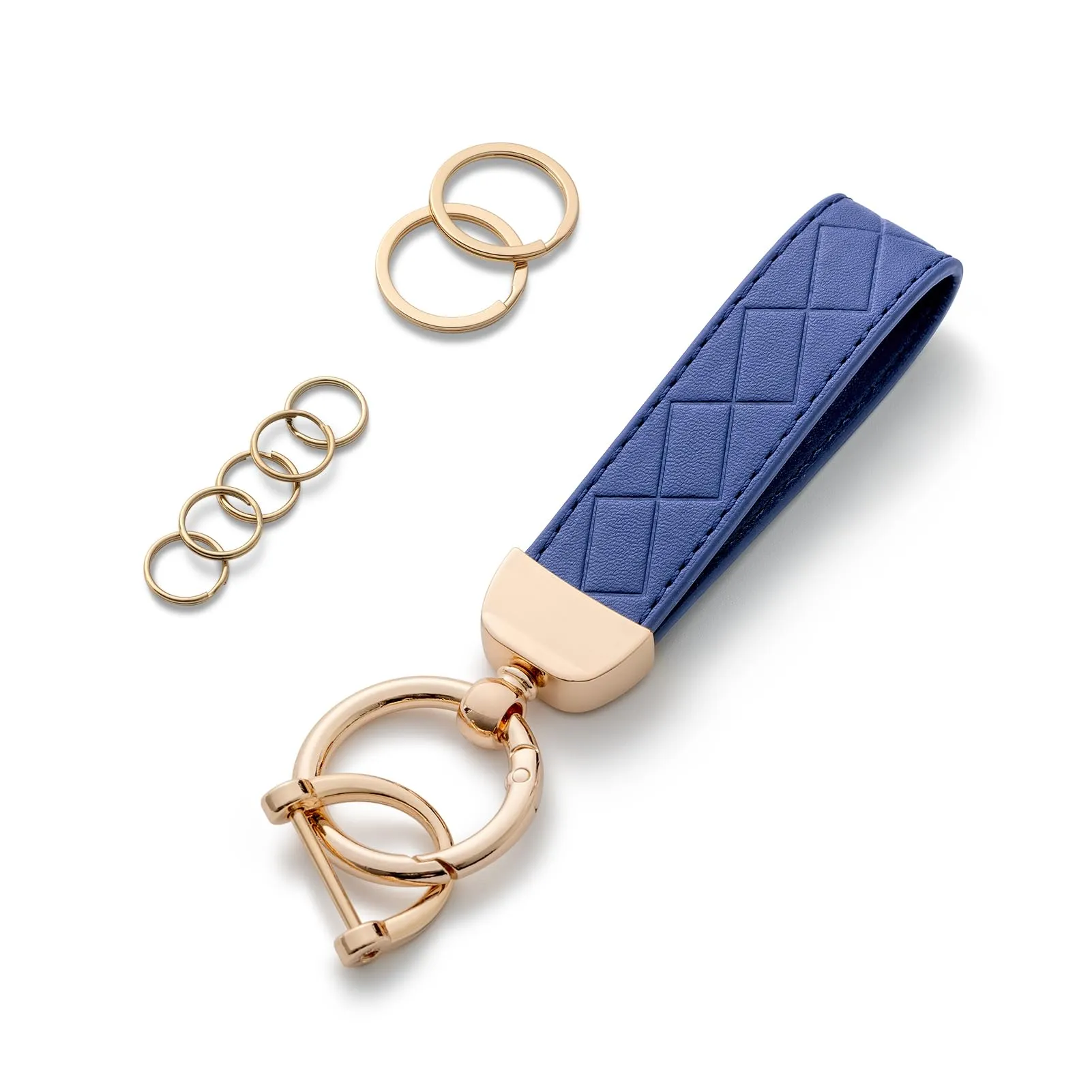 AOKSUNOVA Portachiavi Auto in PU Pelle, Portachiavi per Donna e Uomo, con Anello per Chiavi, Blu Reale - immagine 1