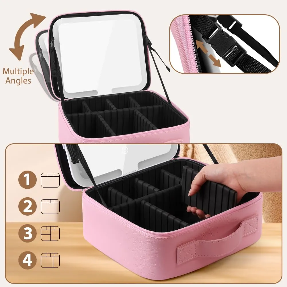 OSDUE Beauty Case da Viaggio Donna, con Specchio LED, Divisore, 23x26cm - immagine 4