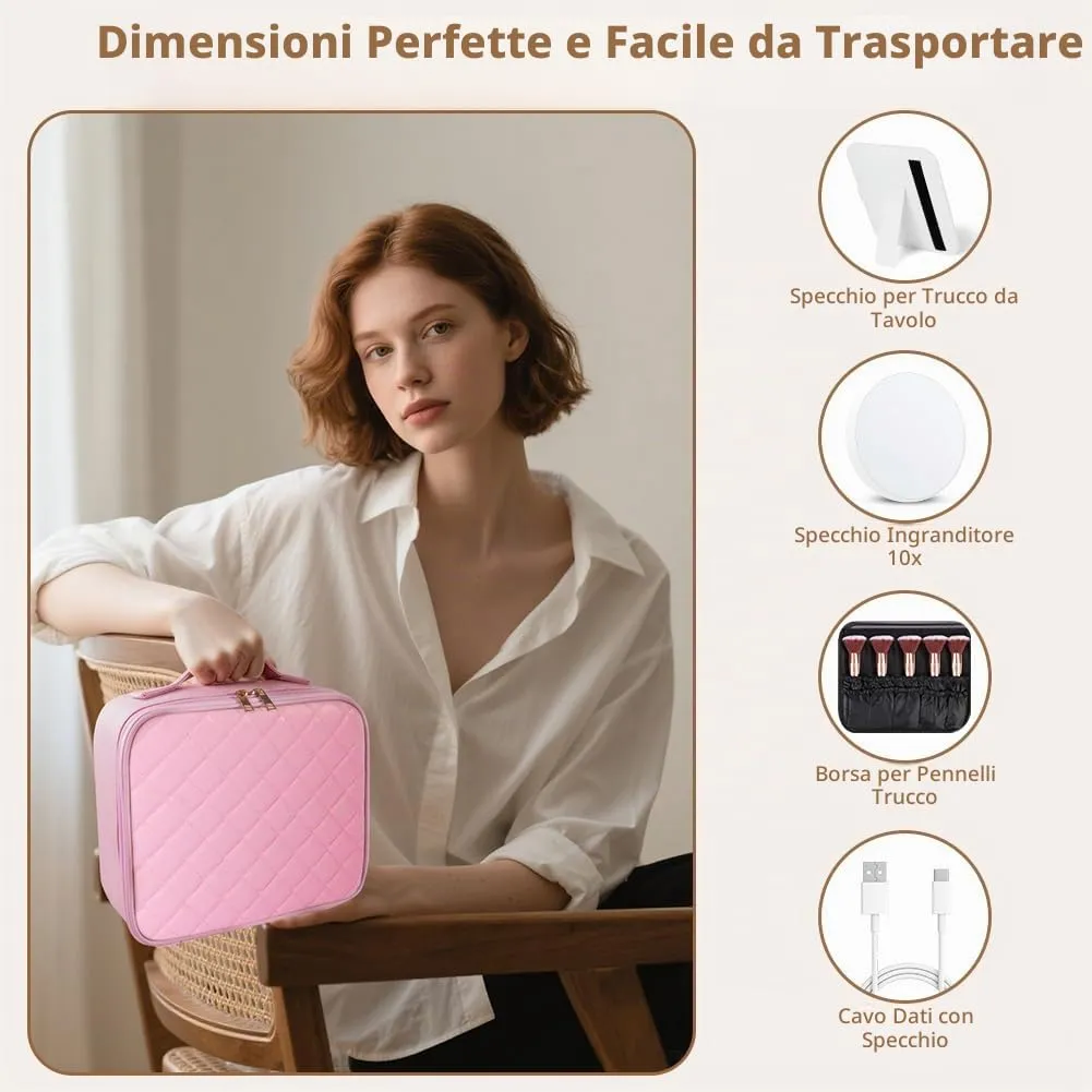 OSDUE Beauty Case da Viaggio Donna, con Specchio LED, Divisore, 23x26cm - immagine 6